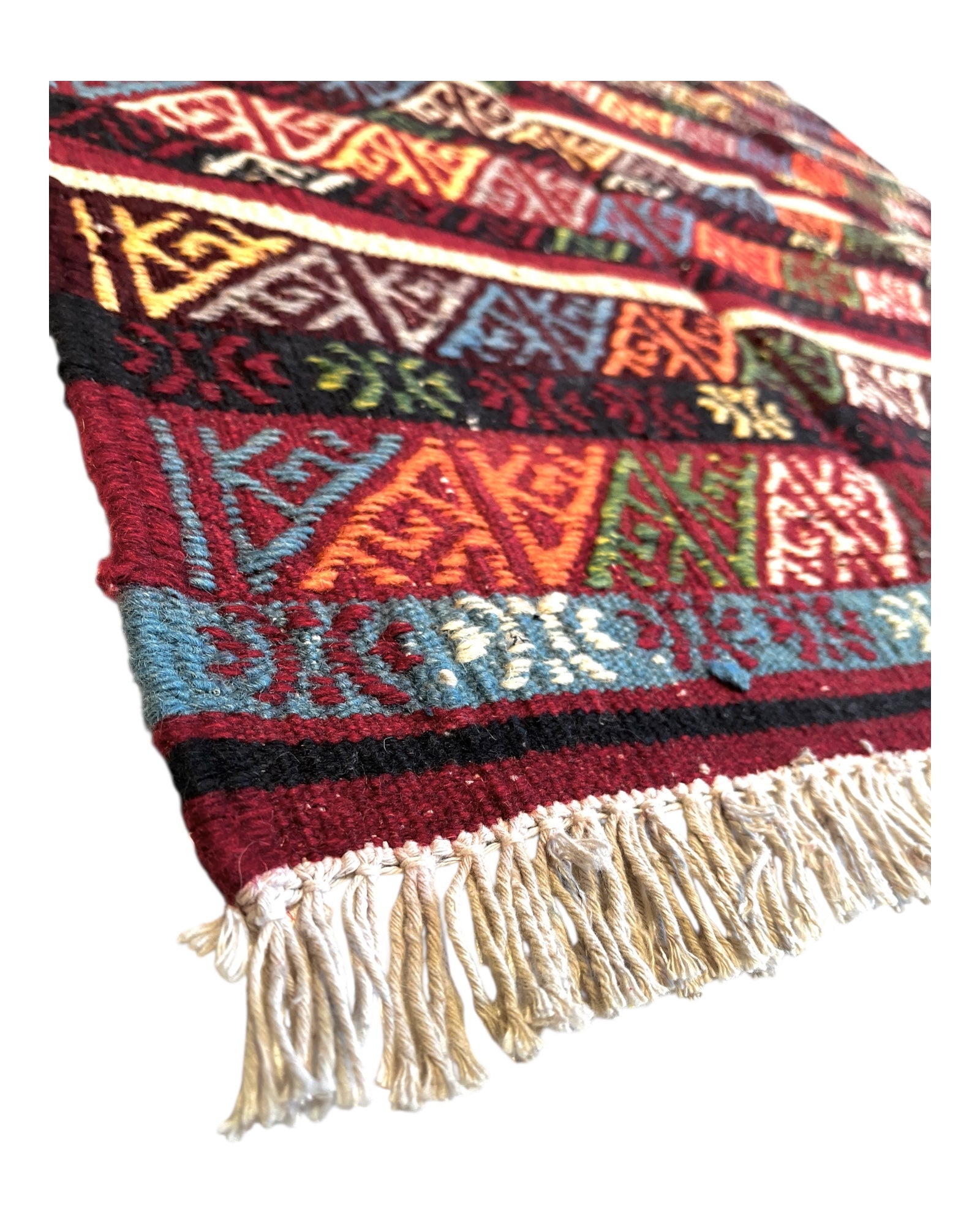 140cm x 97cm Burgundy & Cream Turkoman Kilim