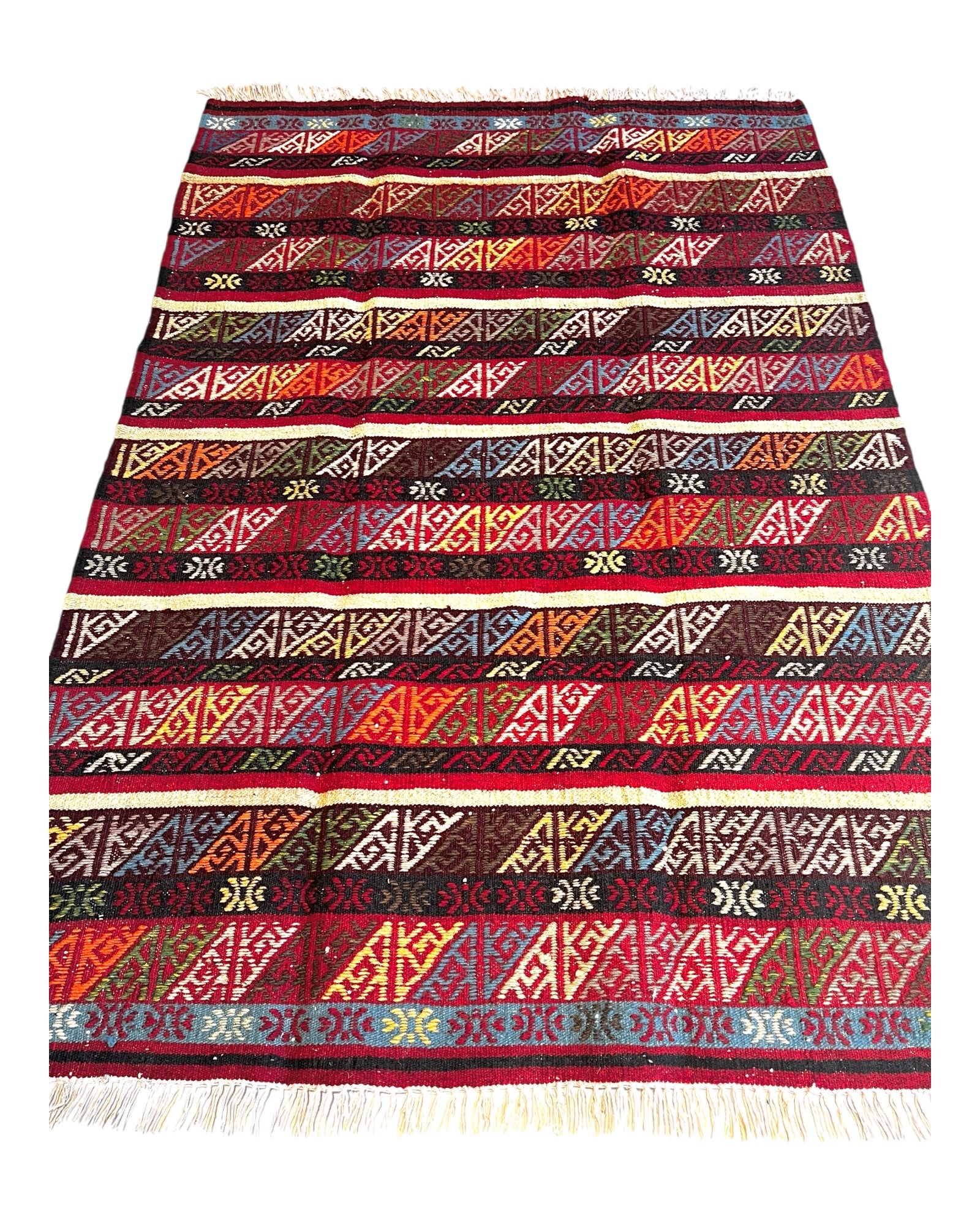 140cm x 97cm Burgundy & Cream Turkoman Kilim