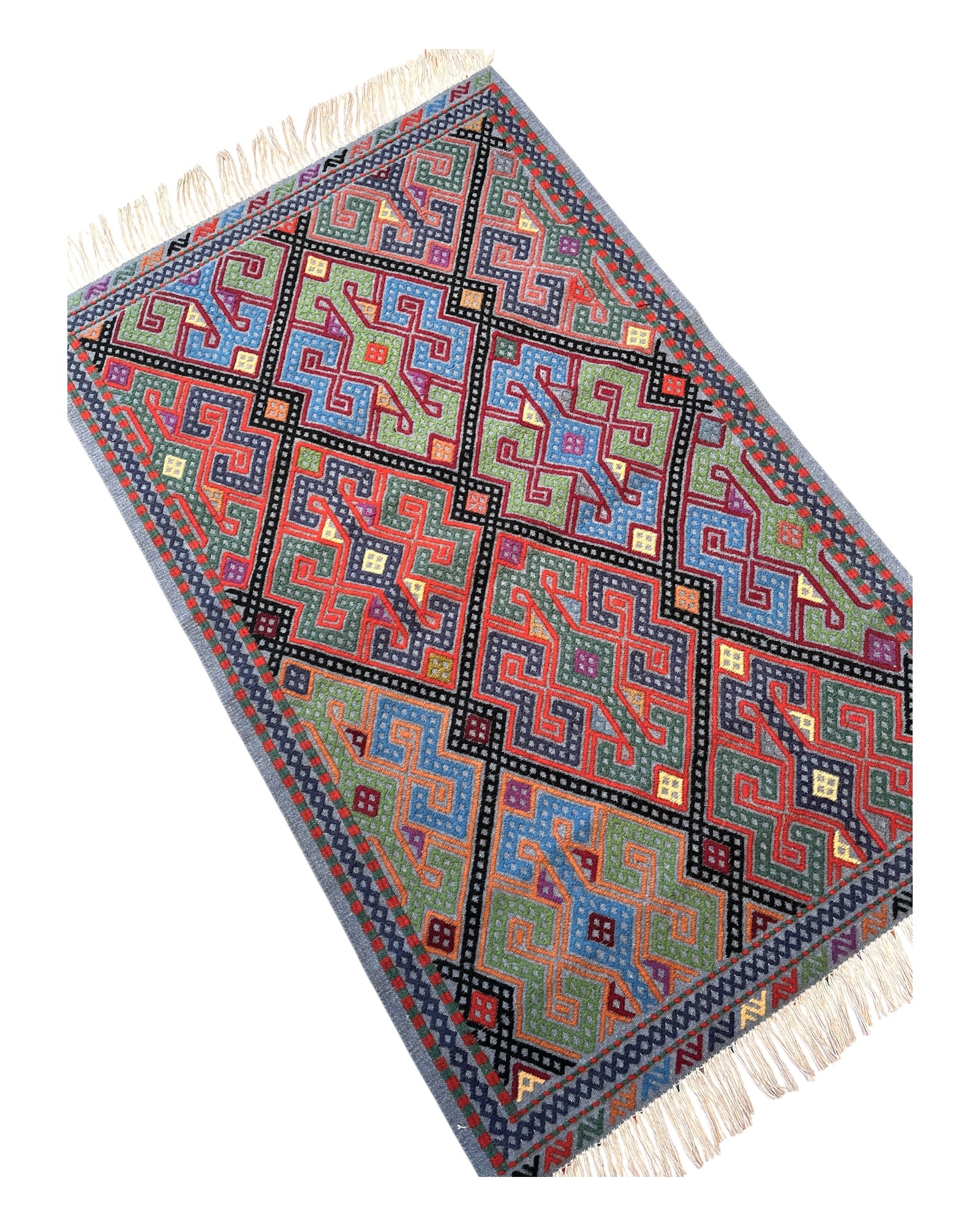 123cm x 77cm Blue & Coral Turkoman Kilim