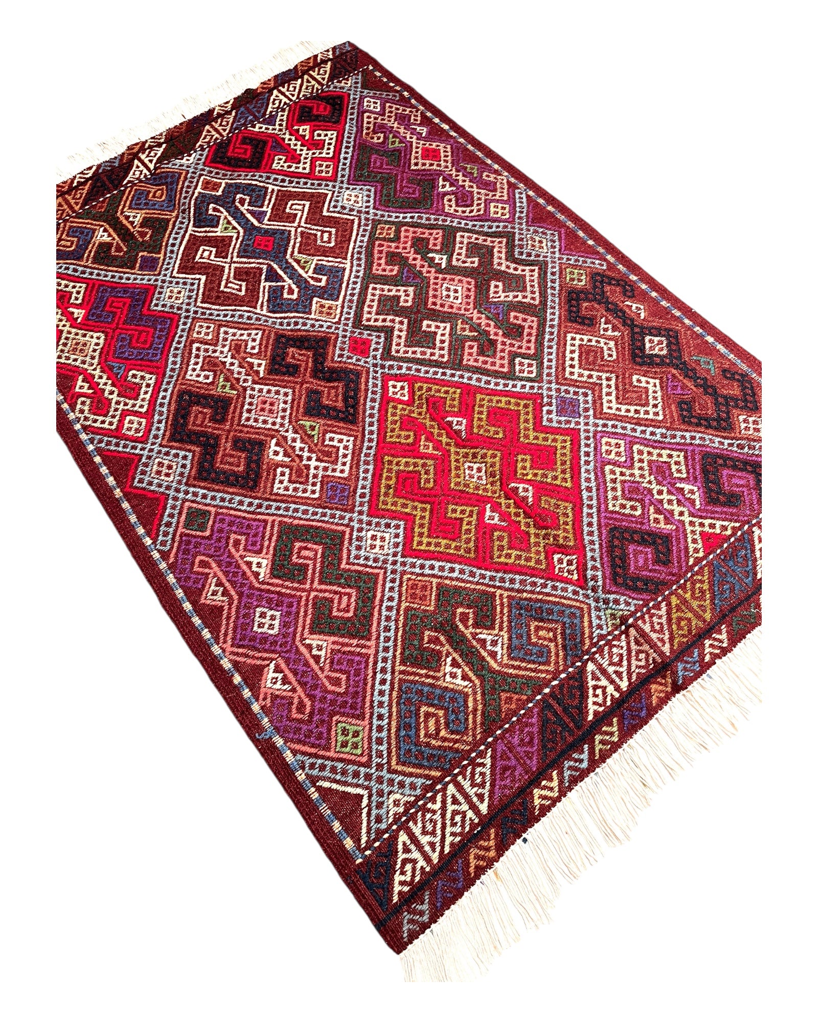 124cm x 83cm Purple & Brown Turkoman Kilim
