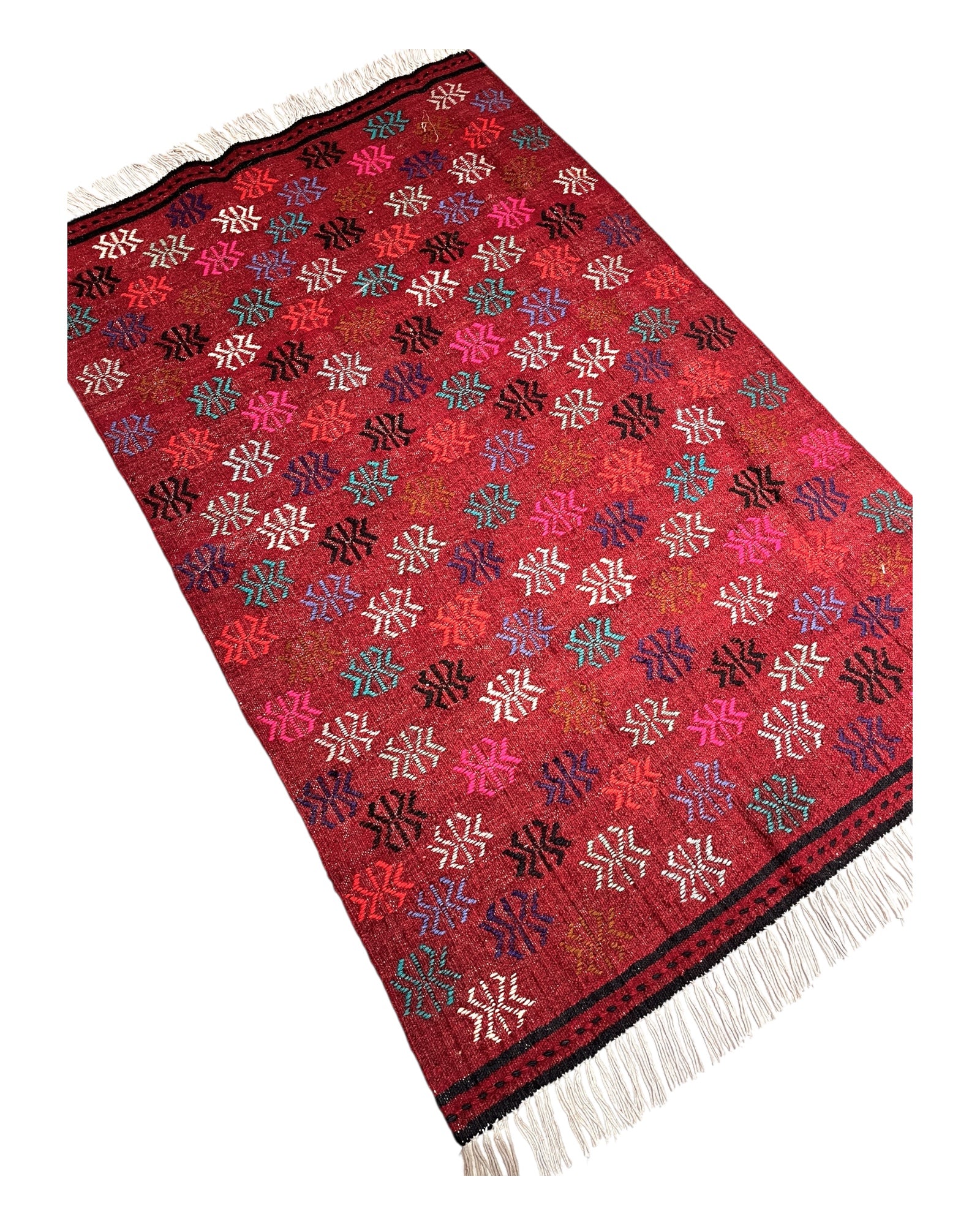 125cm x 80cm Pink & Burgundy Turkoman Kilim