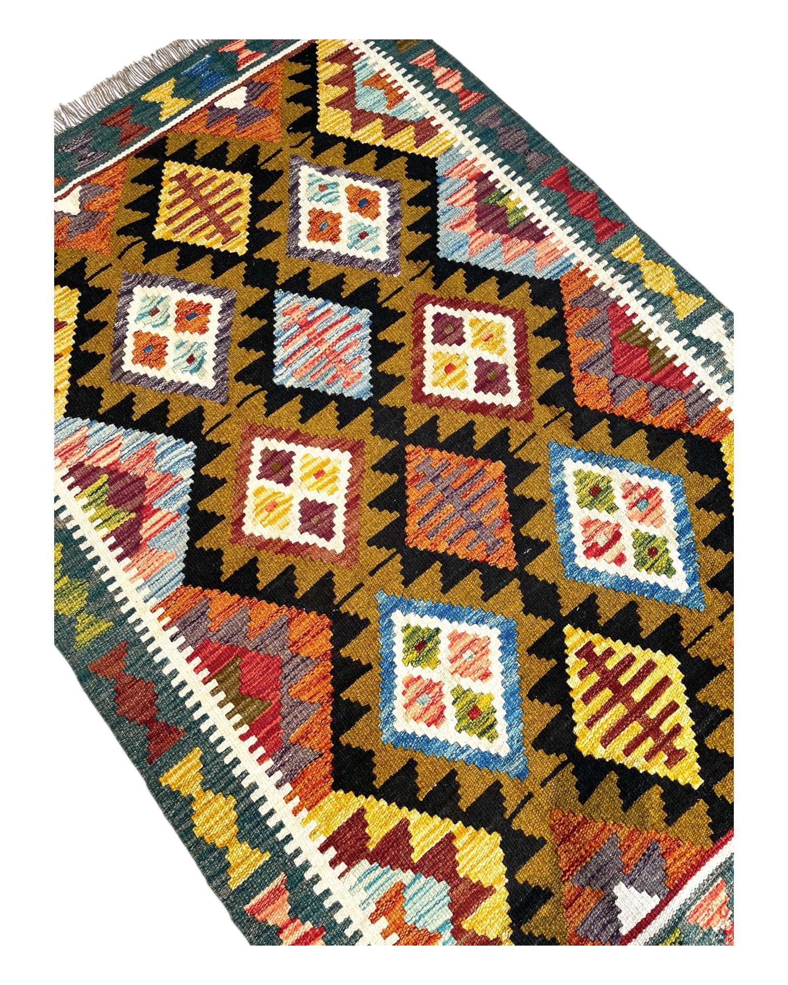 153cm x 100cm Turquoise & Yellow Maymana Kilim