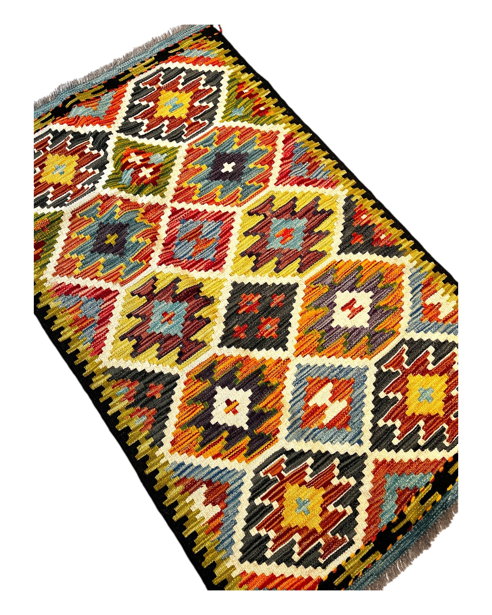 130cm x 80cm Green & Yellow Maymana Kilim