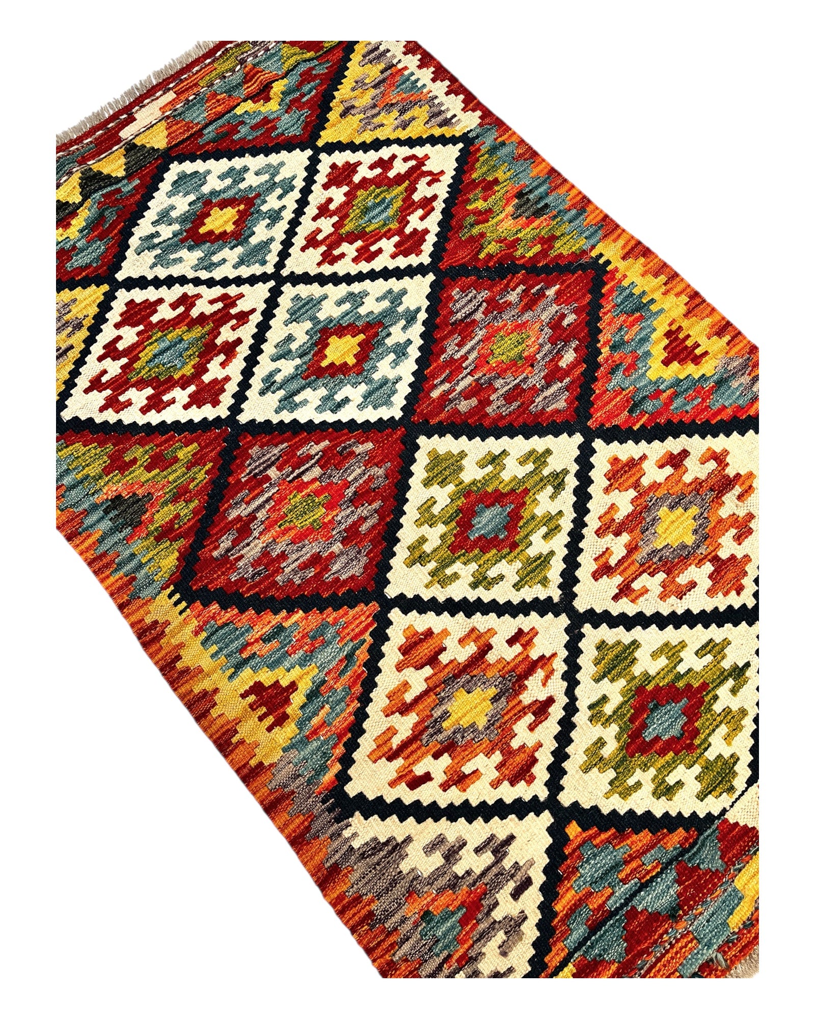 128cm x 83cm Orange & Red Maymana Kilim