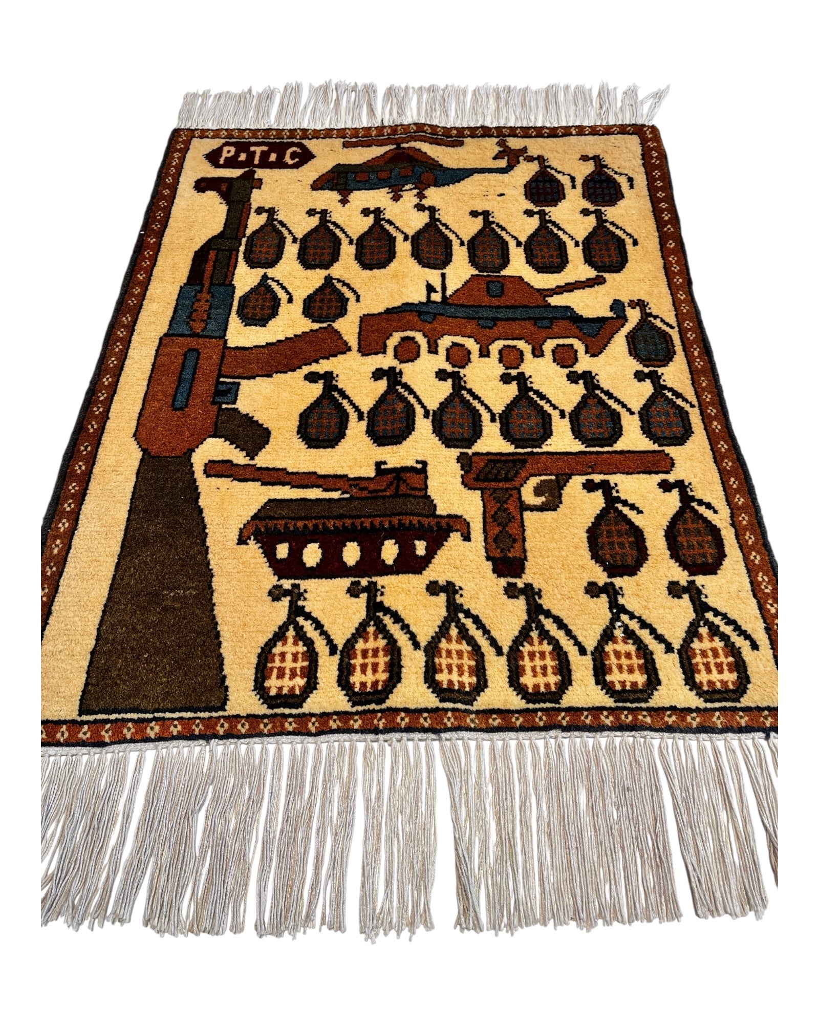75cm x 60cm Cream, Blue & Brown War Rug