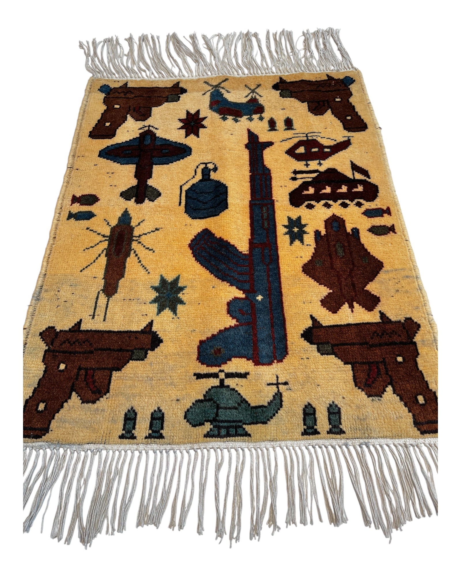 76cm x 60cm Cream, Teal, Burgundy War Rug