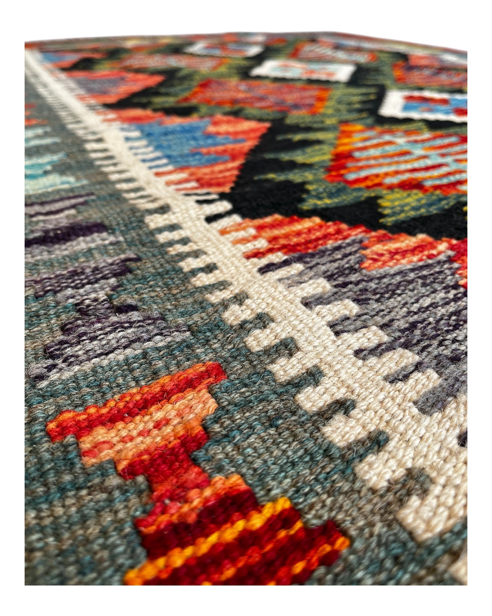 152cm x 100cm Green & Black Maymana Kilim