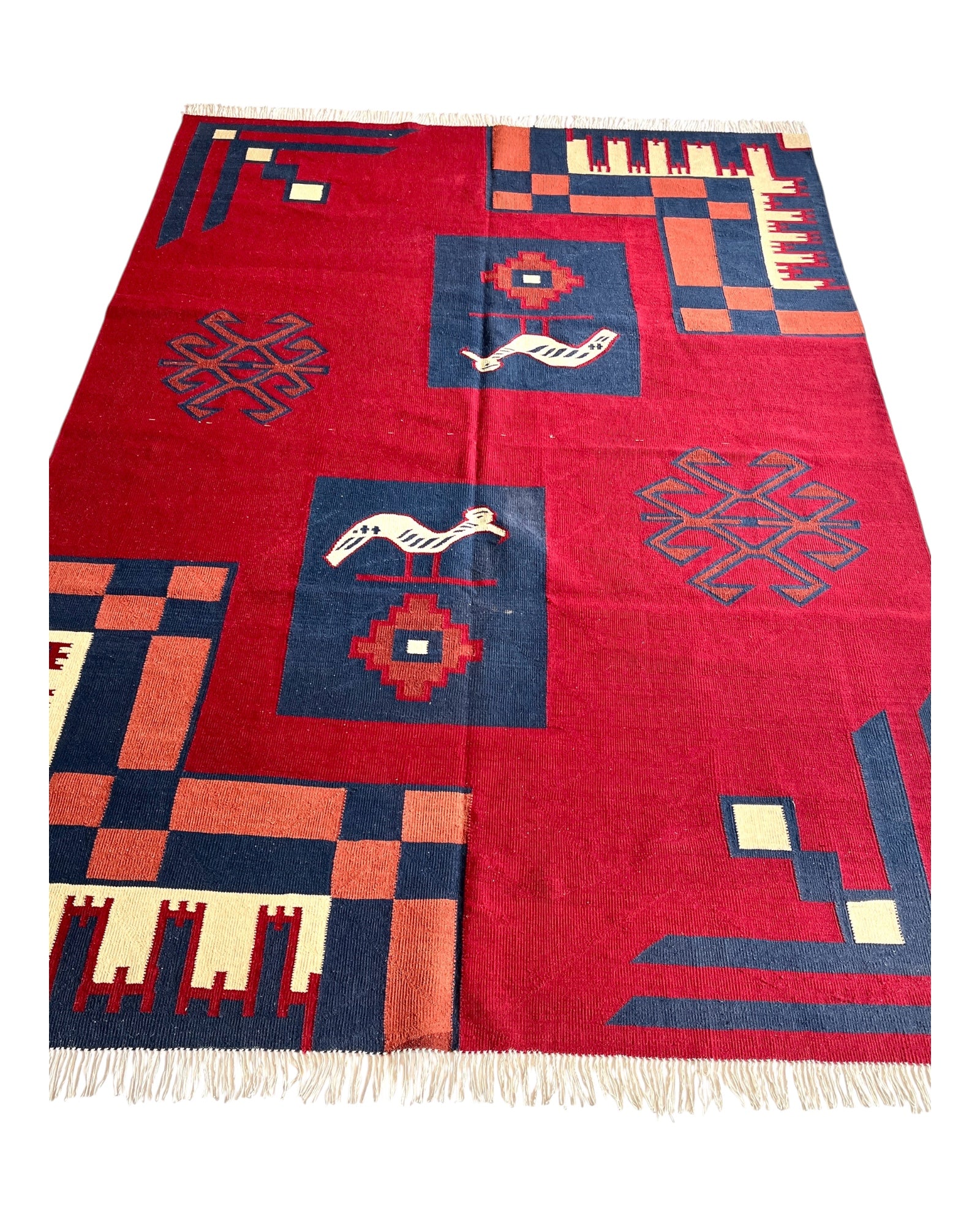 292cm x 200cm Red & Navy Kilim