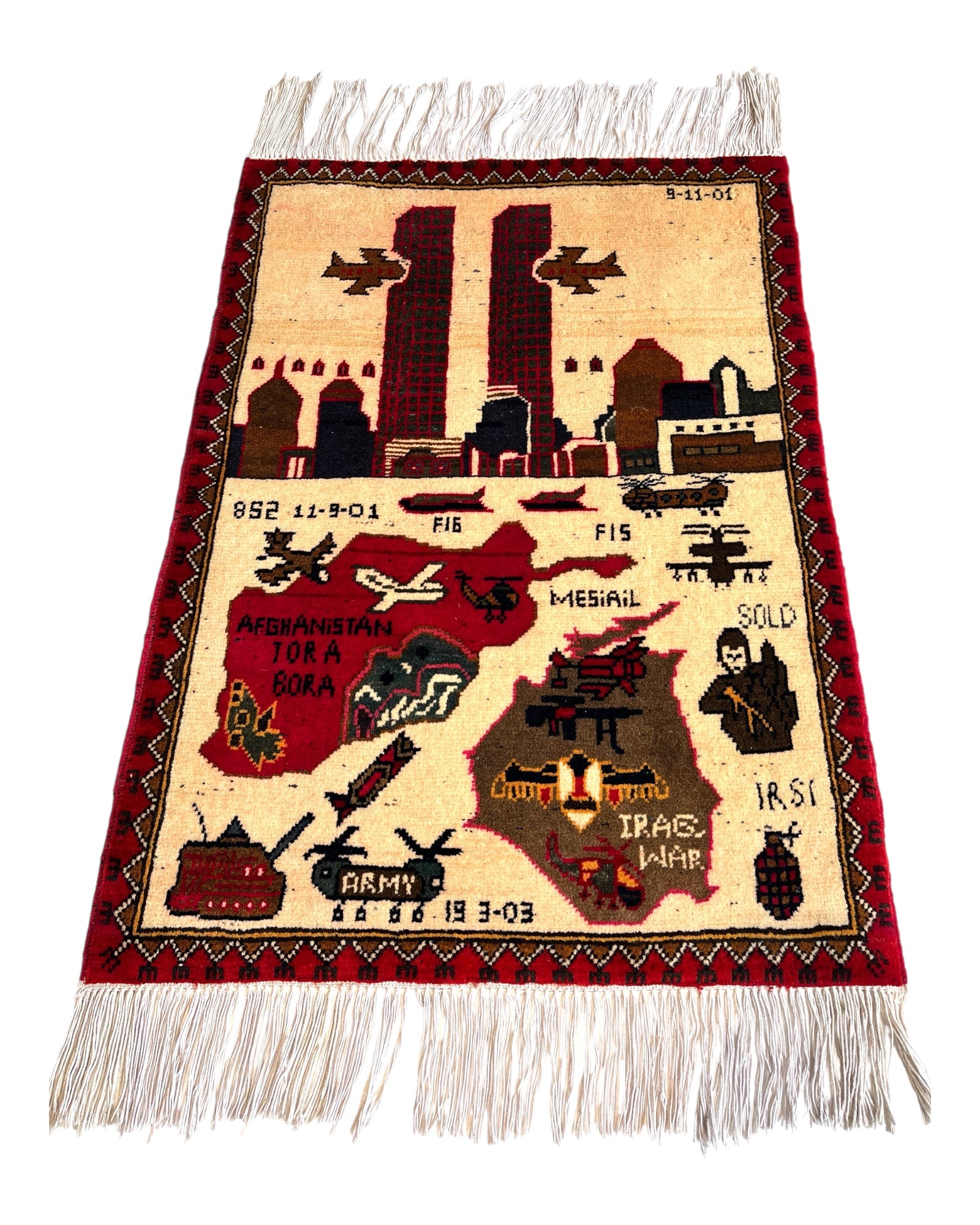 80cm x 60cm Cream & Red Twin Towers War Rug
