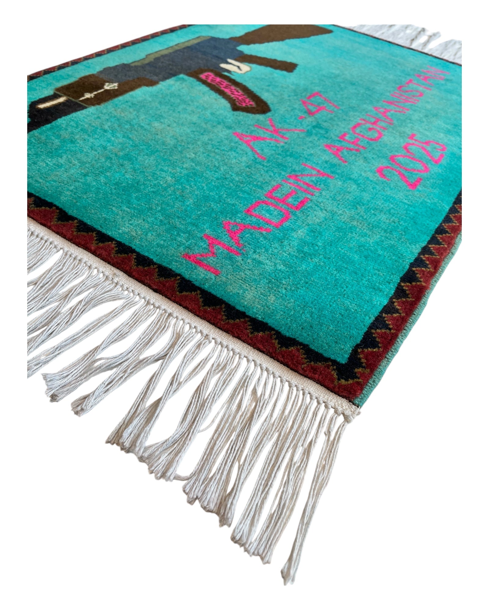80cm x 60cm Teal & Pink Kalashnikov War Rug