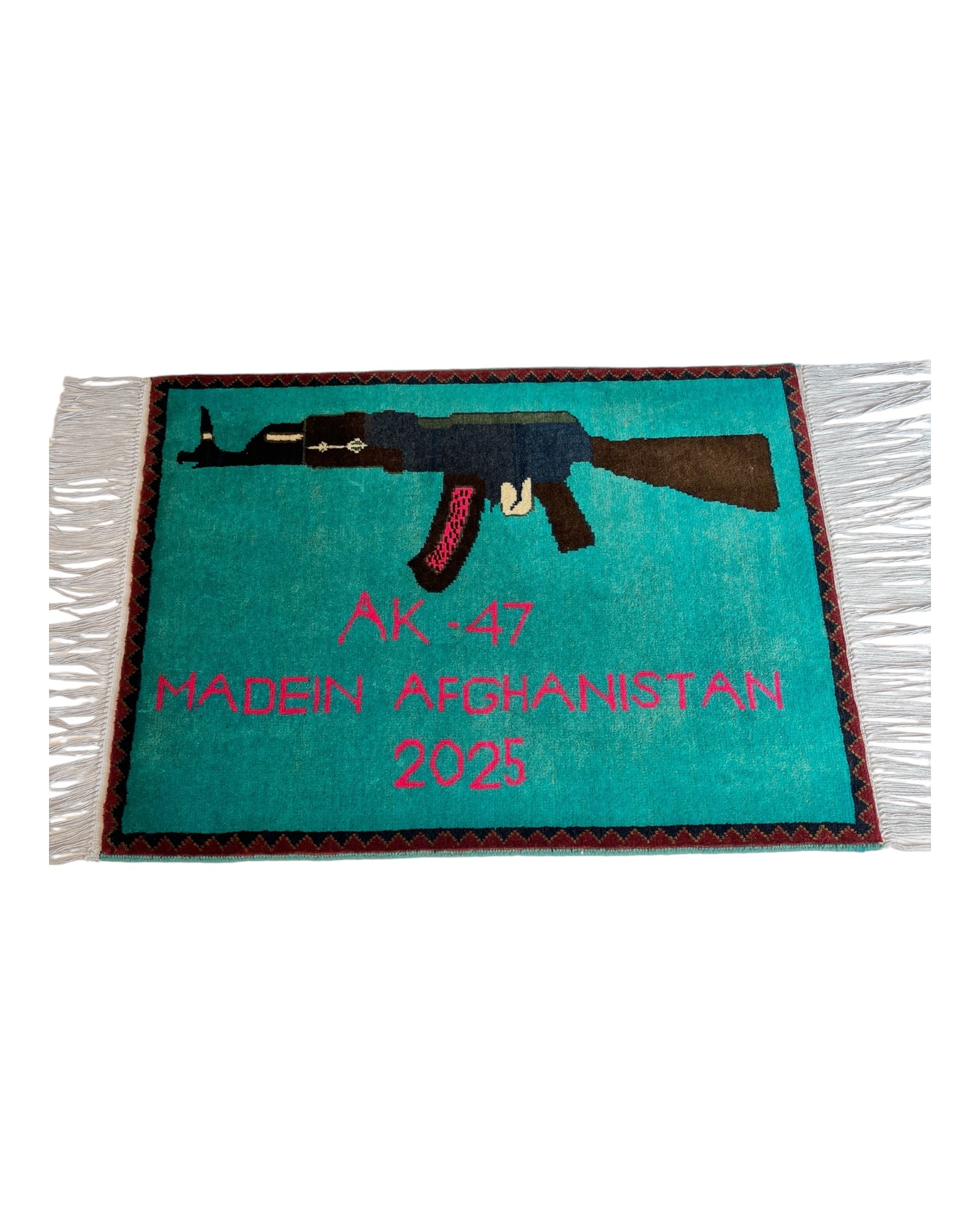 80cm x 60cm Teal & Pink Kalashnikov War Rug