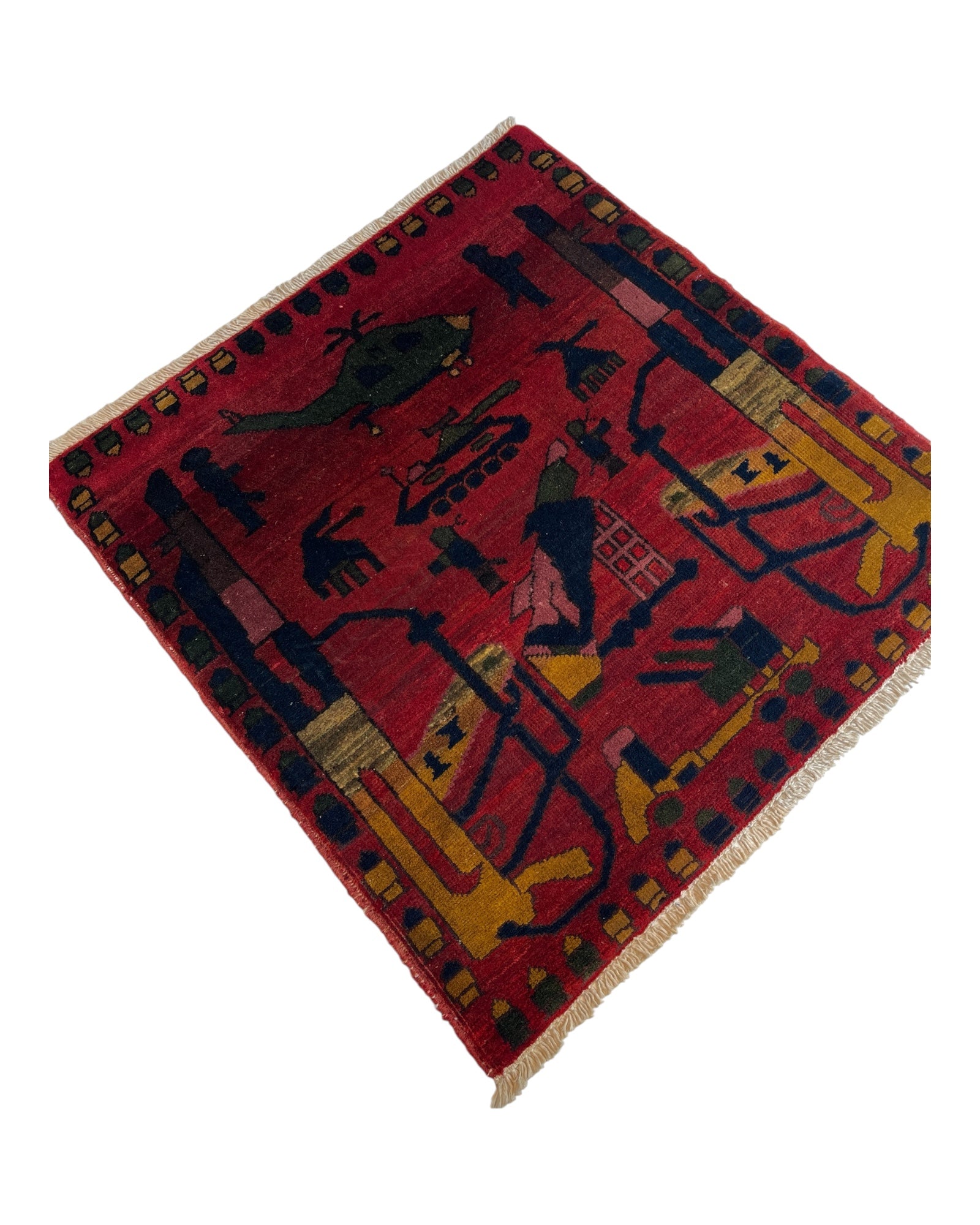 72cm x 70cm Square Vintage Burgundy War Rug