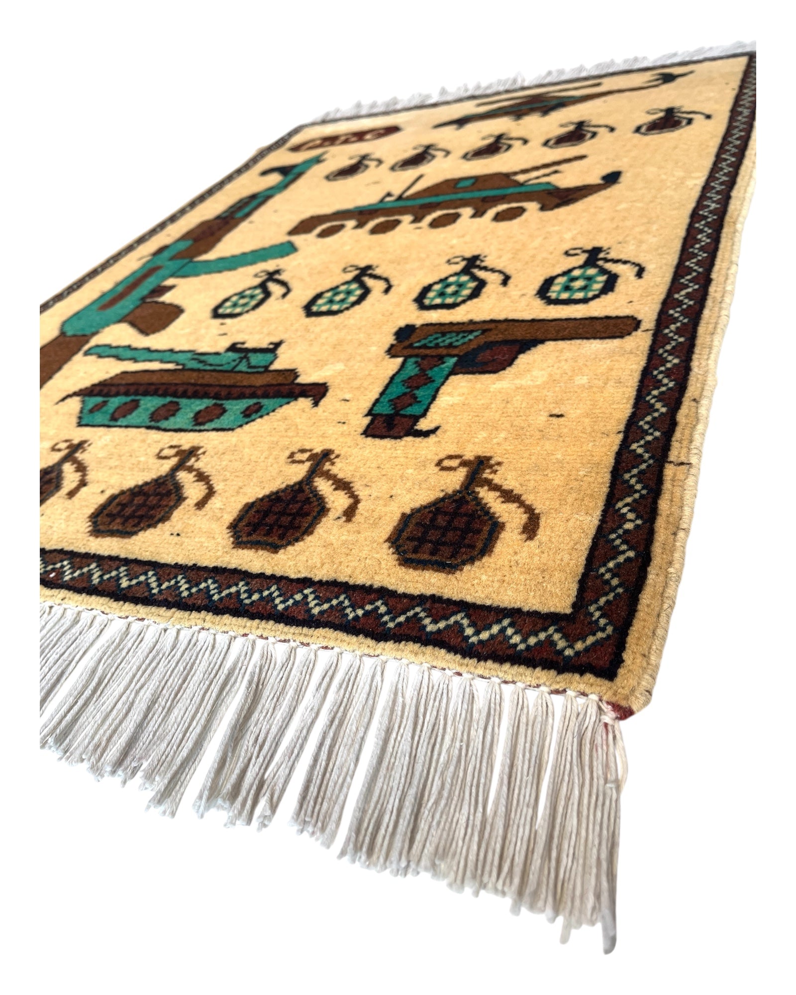 87cm x 63cm Cream, Turquoise & Brown War Rug