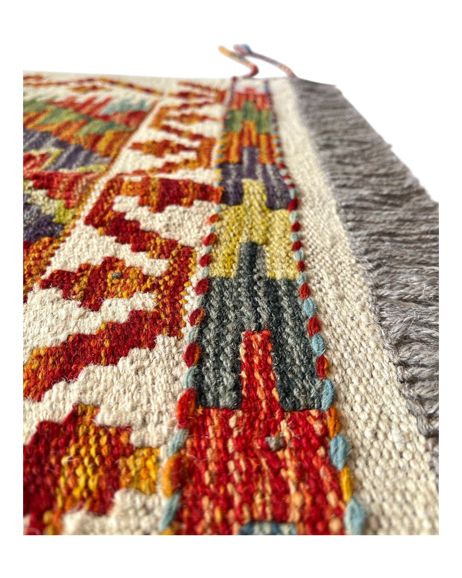 94cm x 58cm Turquoise & Orange Maymana Kilim Doormat