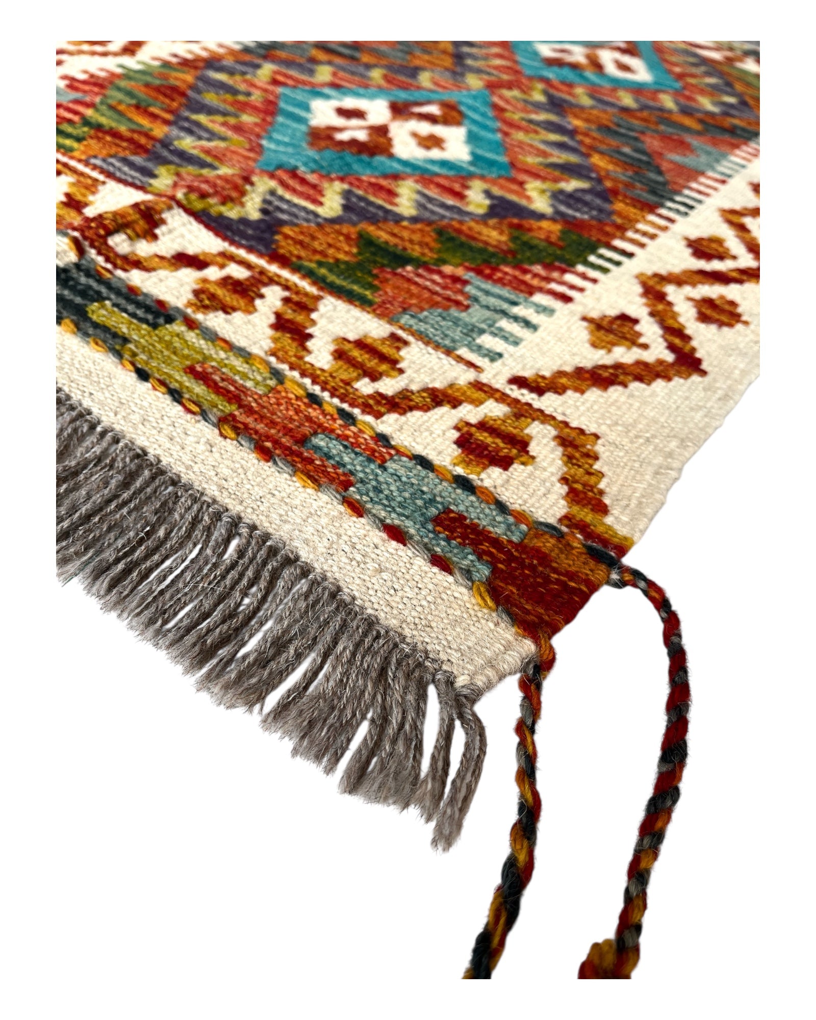 94cm x 58cm Turquoise & Orange Maymana Kilim Doormat
