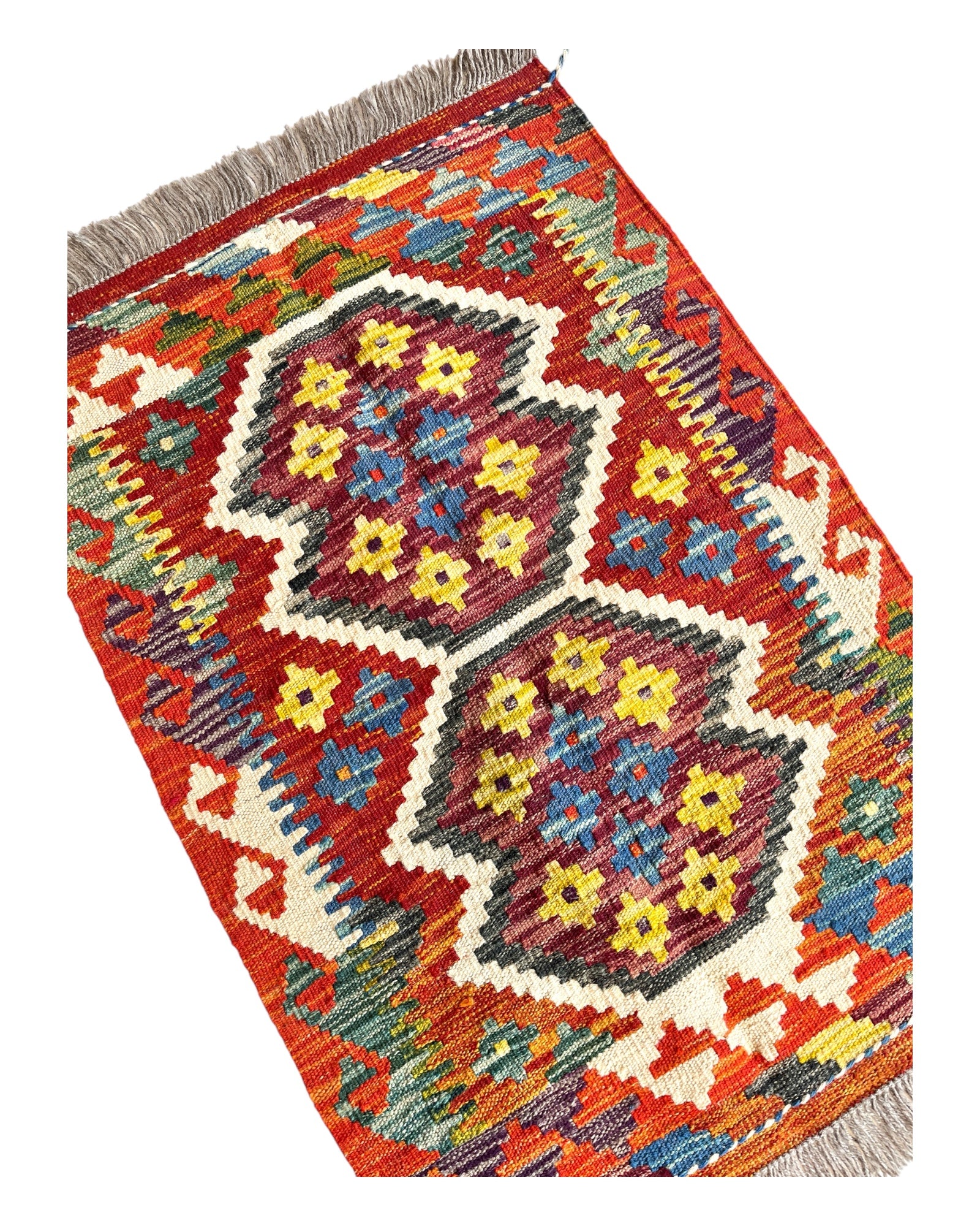 86cm x 60cm Orange & Purple Maymana Kilim Doormat