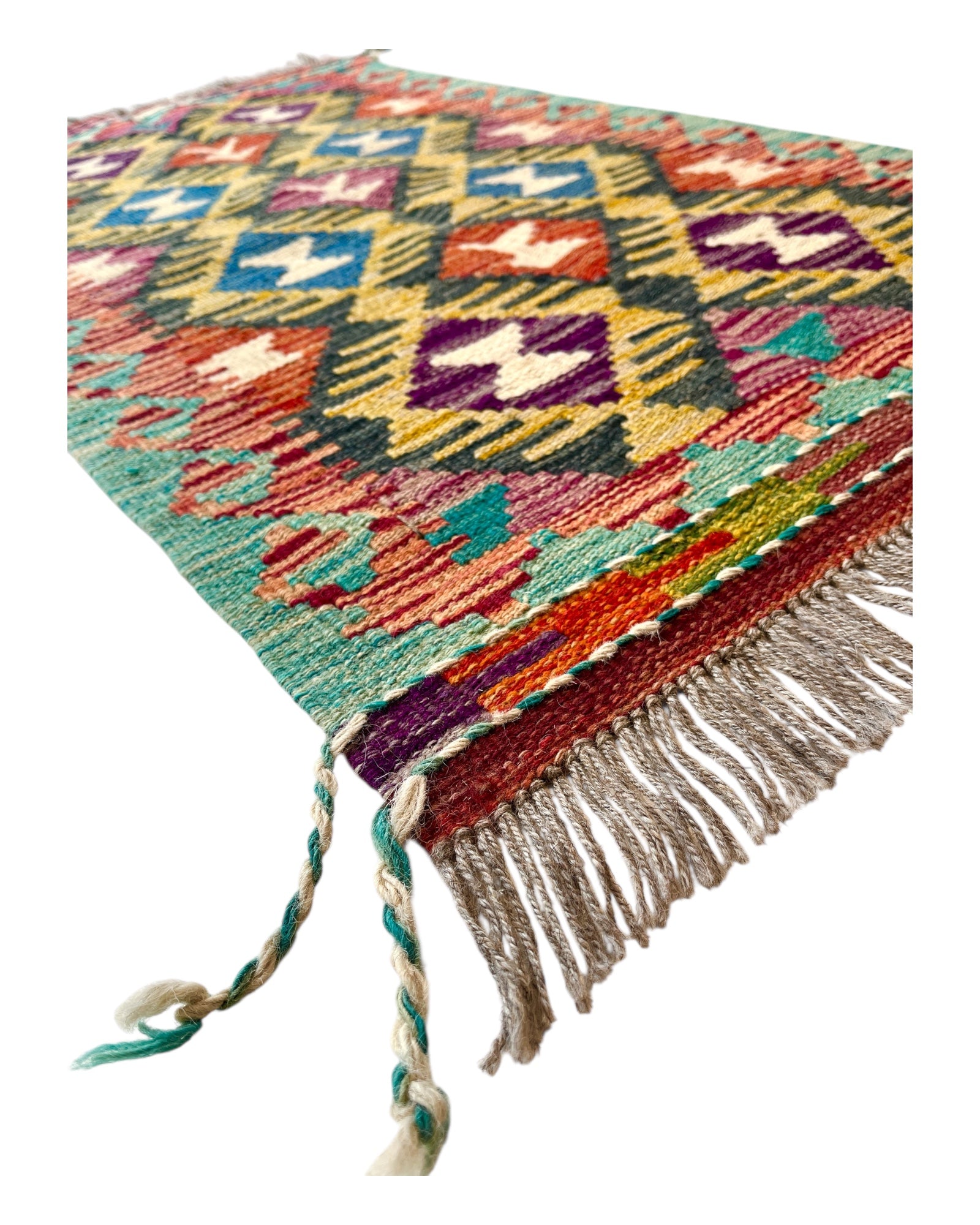 104cm x 60cm Yellow & Turquoise Maymana Kilim Doormat