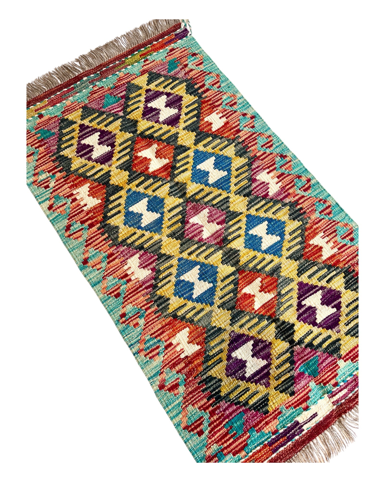 104cm x 60cm Yellow & Turquoise Maymana Kilim Doormat