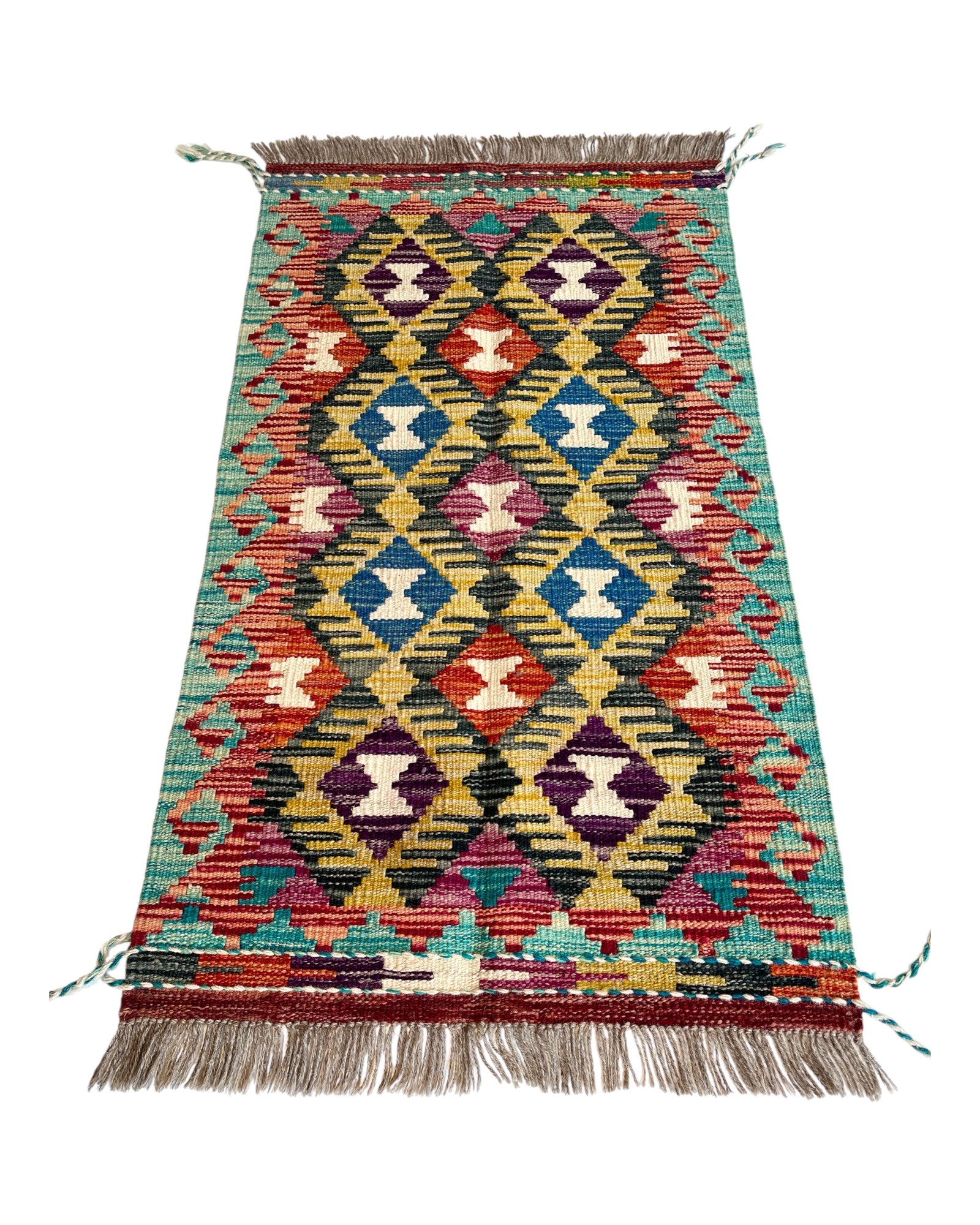 104cm x 60cm Yellow & Turquoise Maymana Kilim Doormat