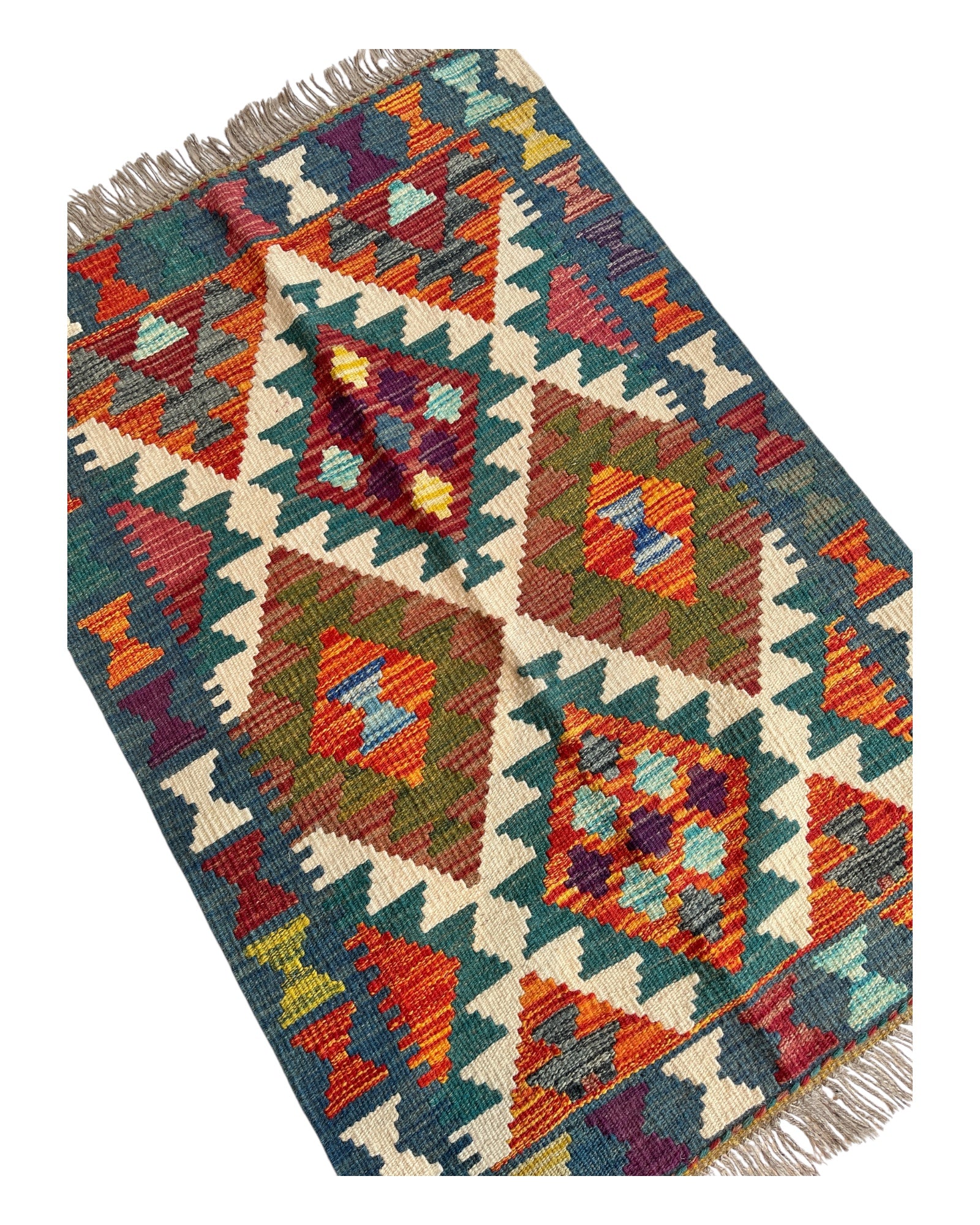 98cm x 67cm Teal & Orange Maymana Kilim Doormat