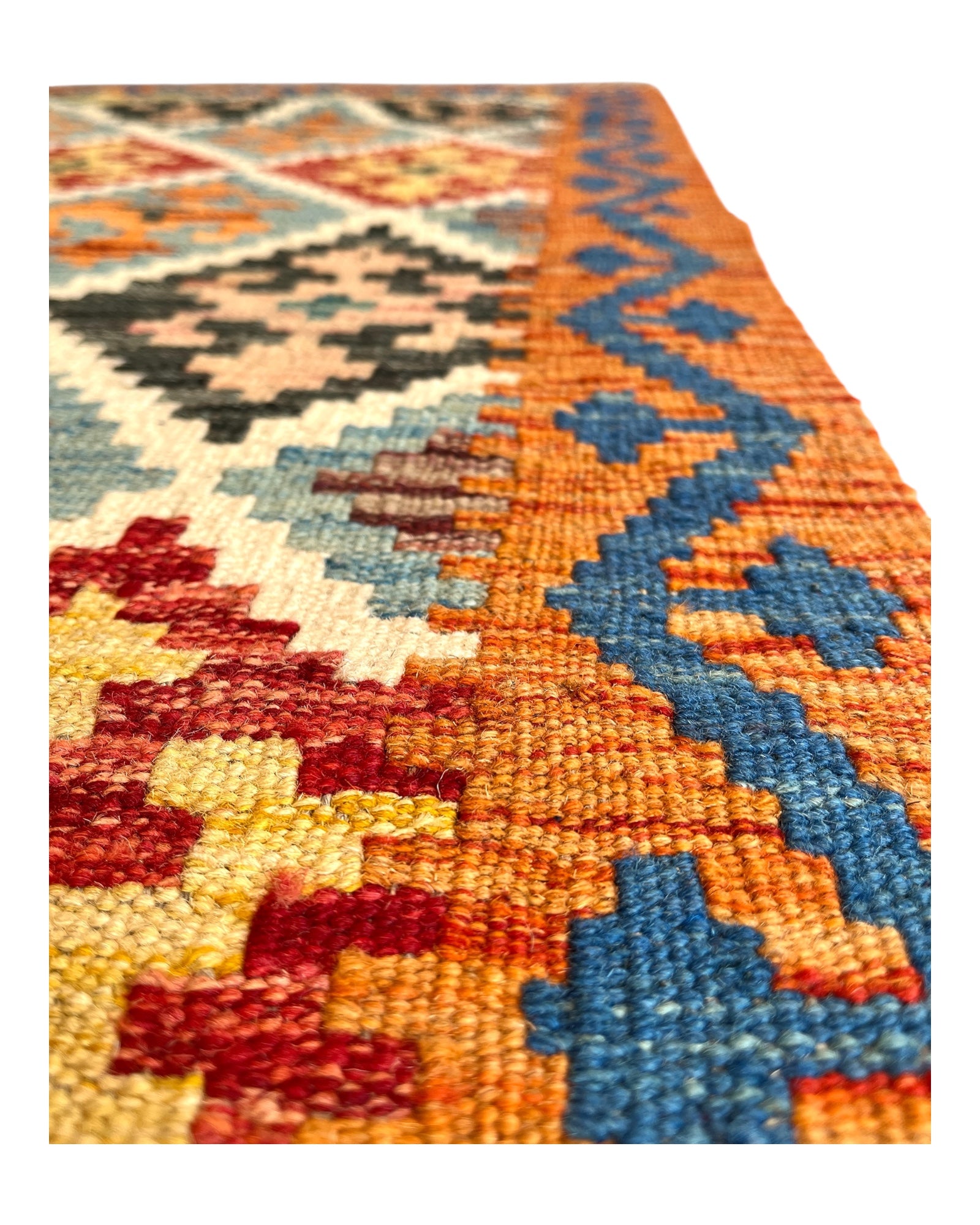 127cm x 80cm Orange & Turquoise Maymana Kilim
