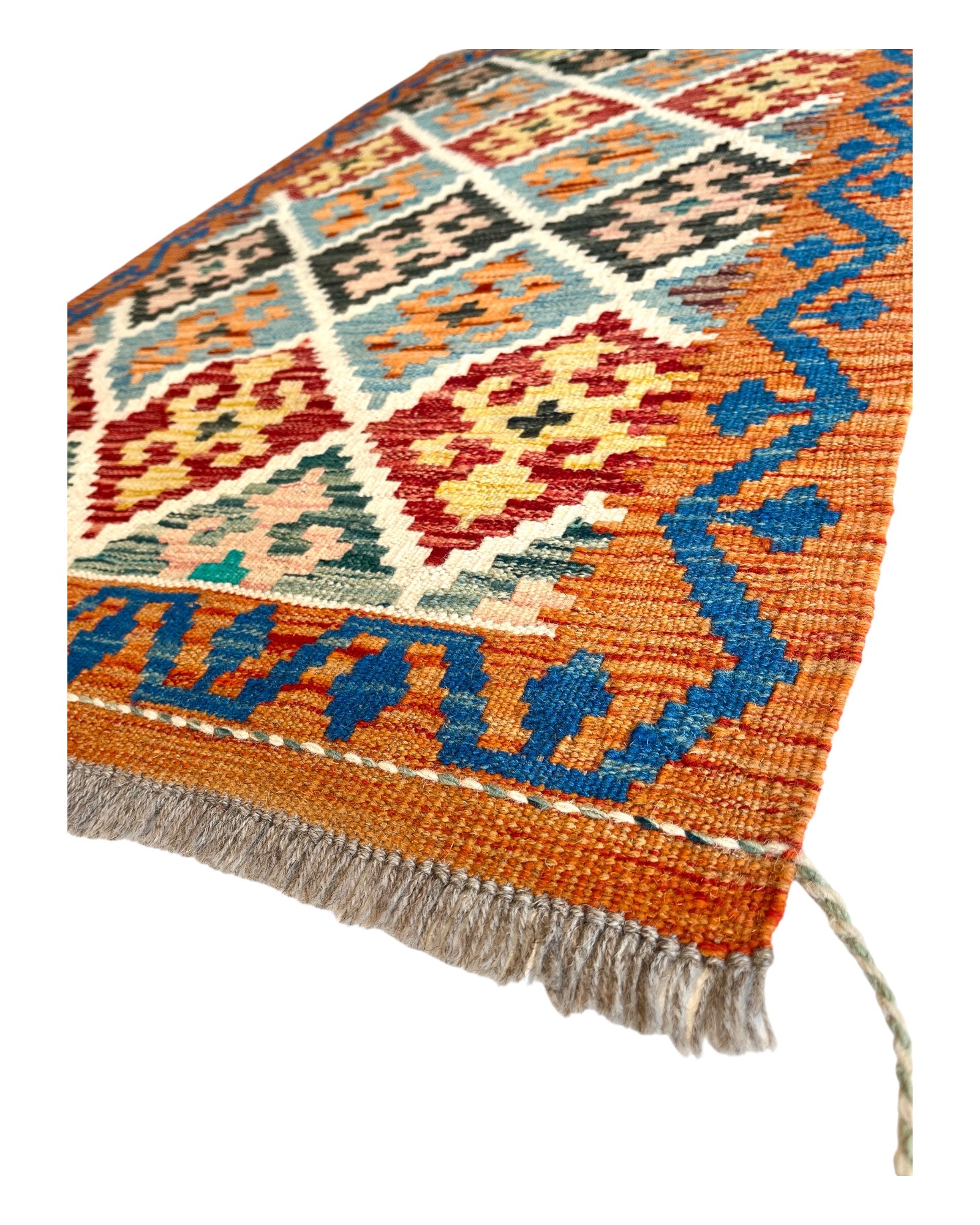 127cm x 80cm Orange & Turquoise Maymana Kilim