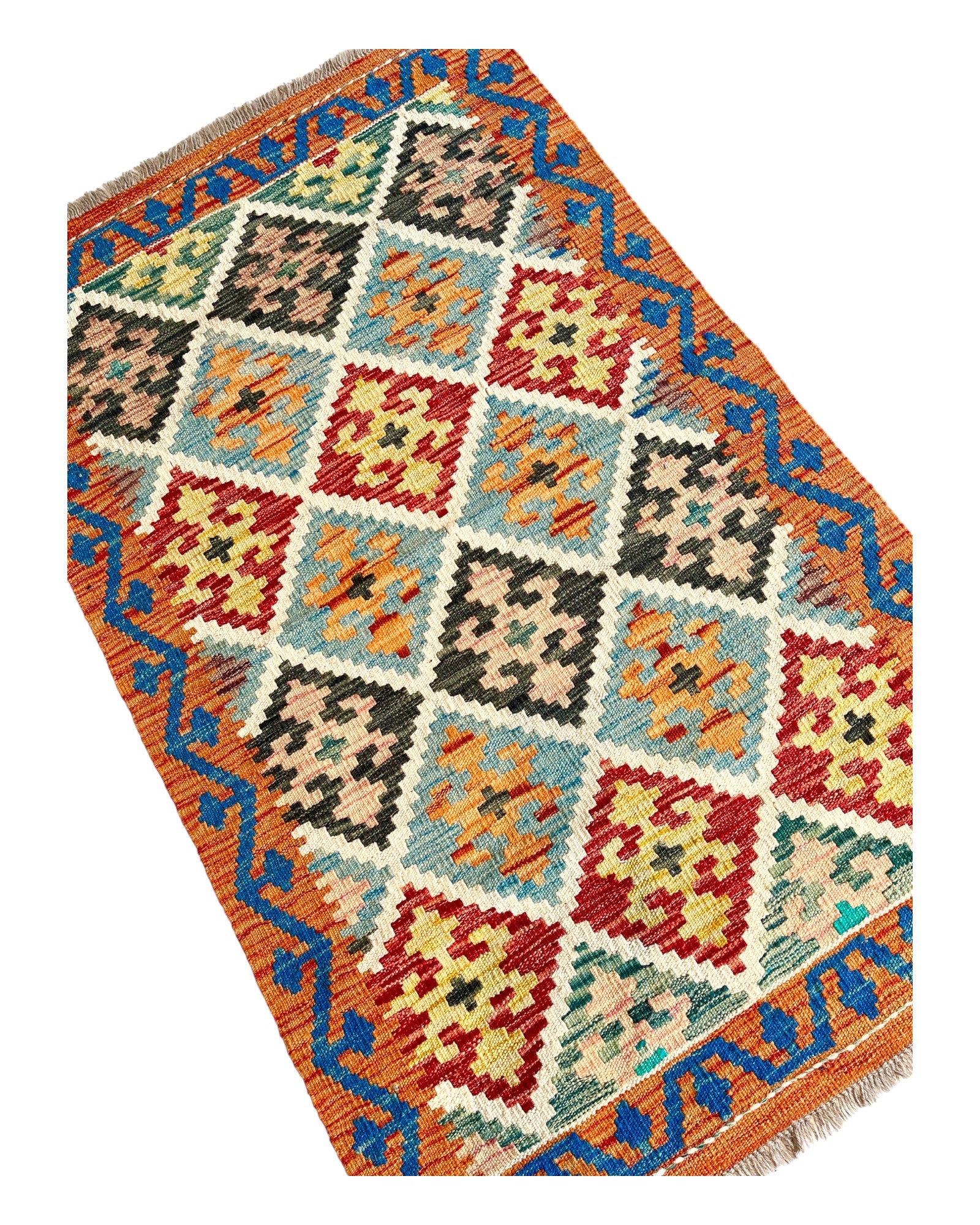 127cm x 80cm Orange & Turquoise Maymana Kilim