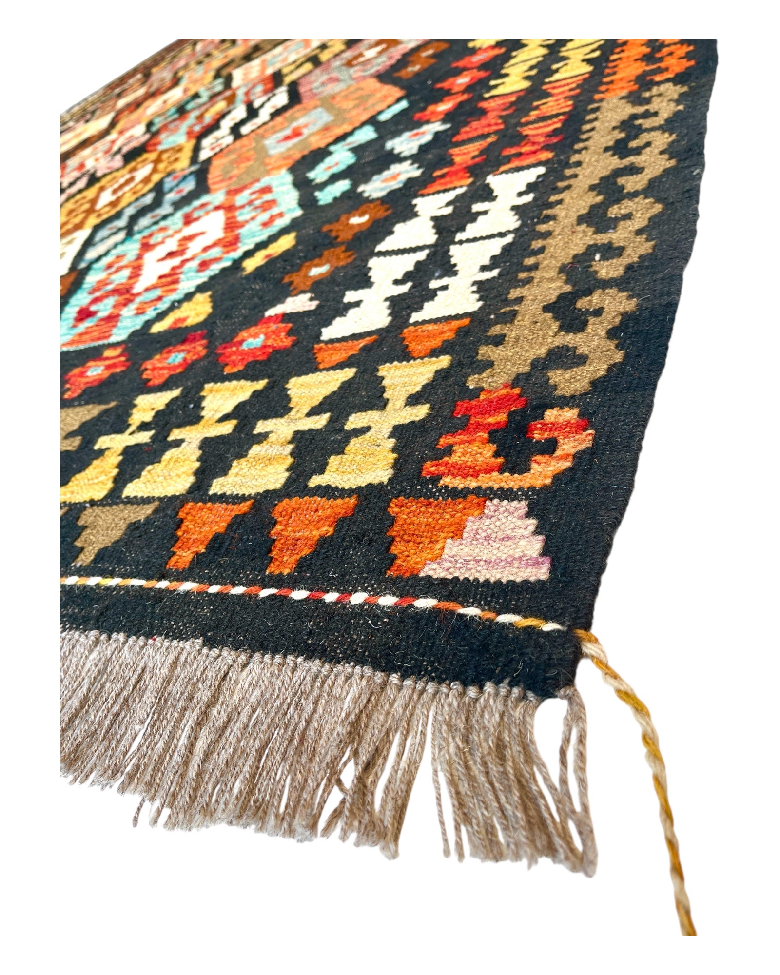 292cm x 204cm Black & Orange Maymana Kilim
