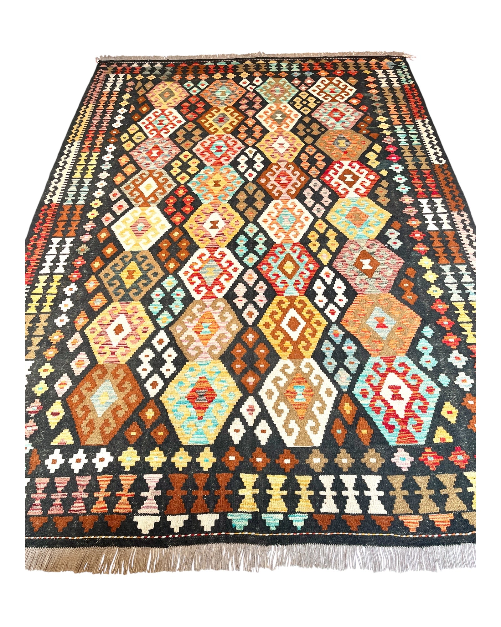 292cm x 204cm Black & Orange Maymana Kilim