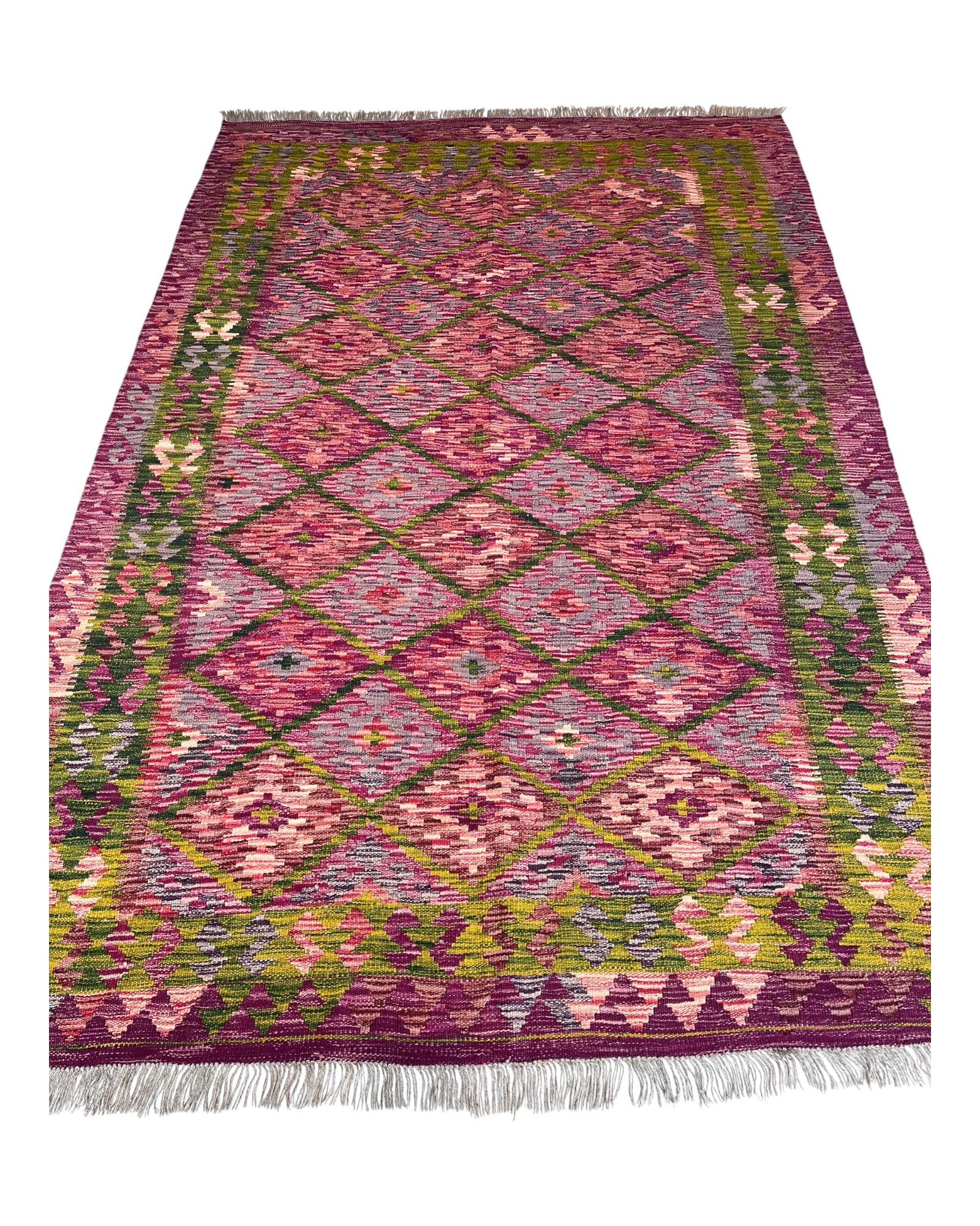240cm x 158cm Rose & Green Maymana Kilim