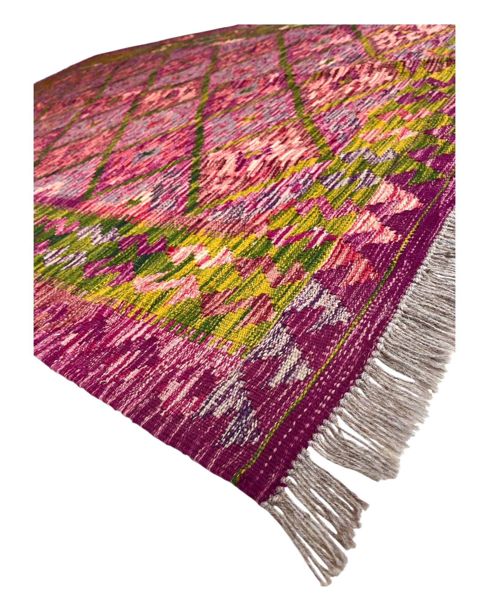 240cm x 158cm Rose & Green Maymana Kilim