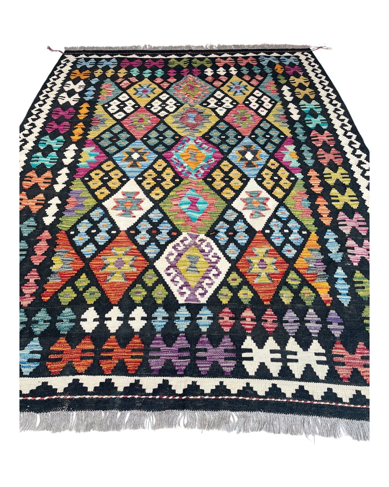 205cm x 155cm Black & Green Maymana Kilim