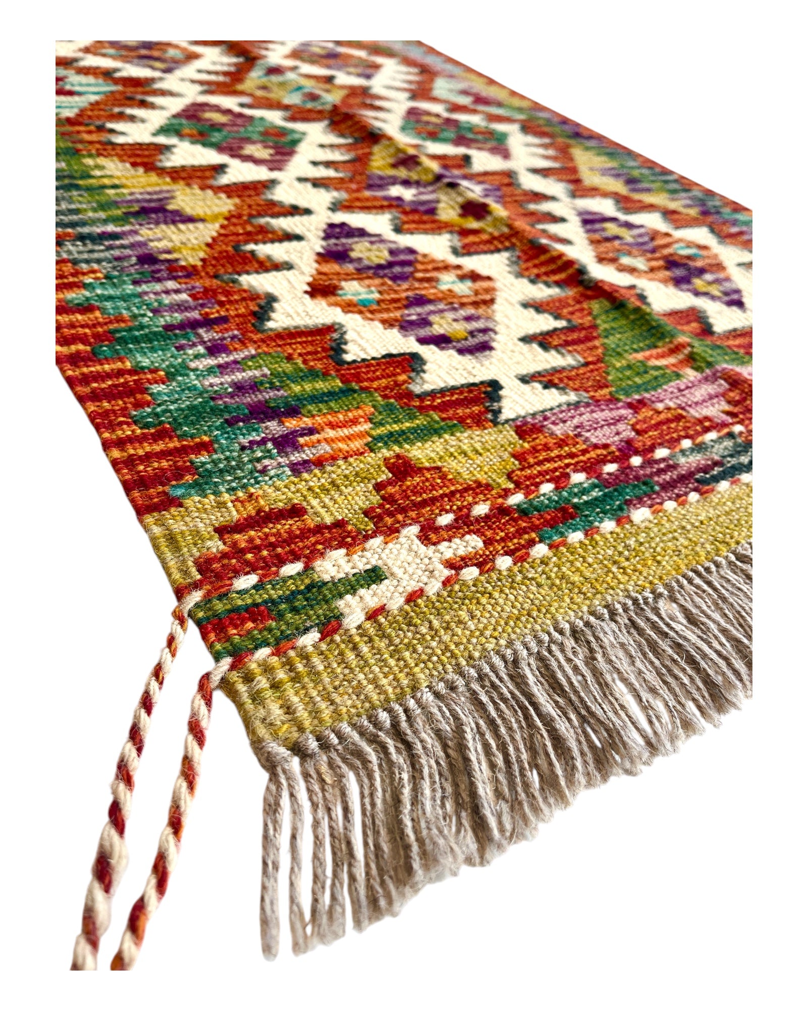 95cm x 60cm Orange & Green Maymana Kilim Doormat