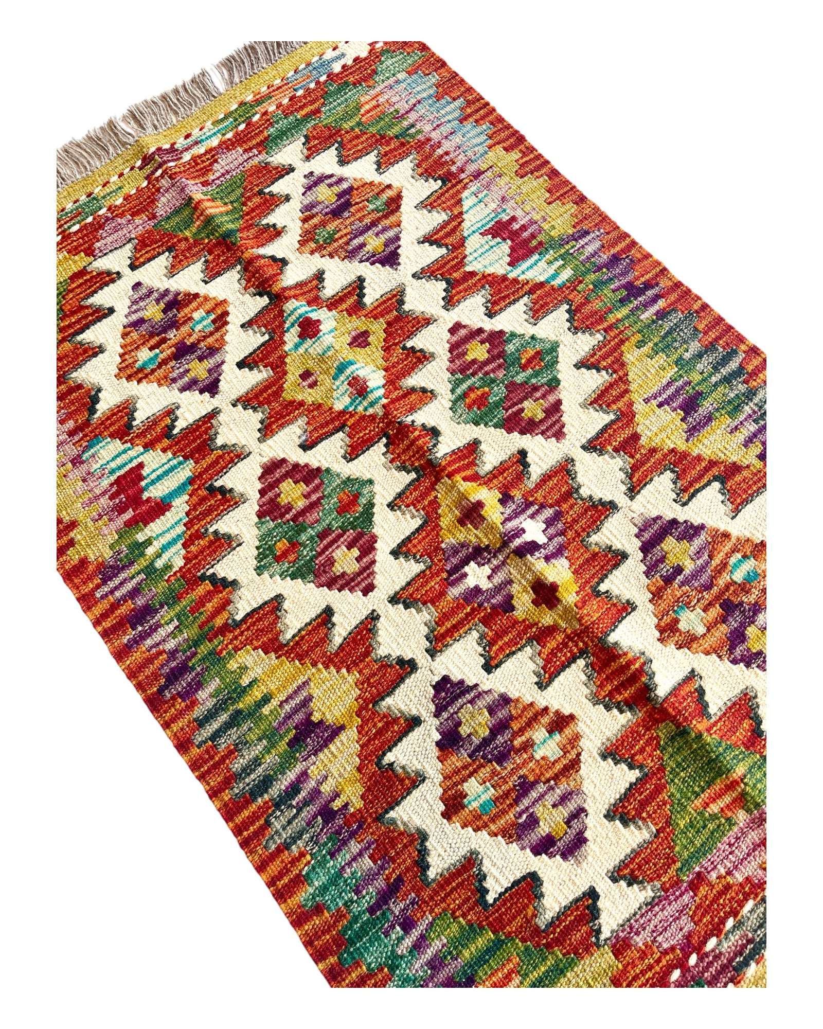 95cm x 60cm Orange & Green Maymana Kilim Doormat