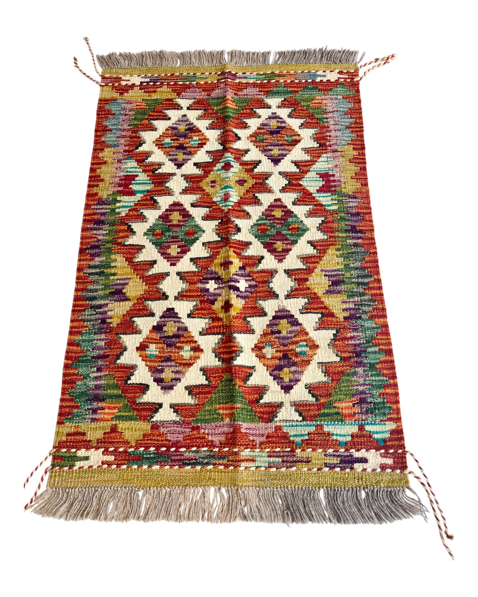 95cm x 60cm Orange & Green Maymana Kilim Doormat