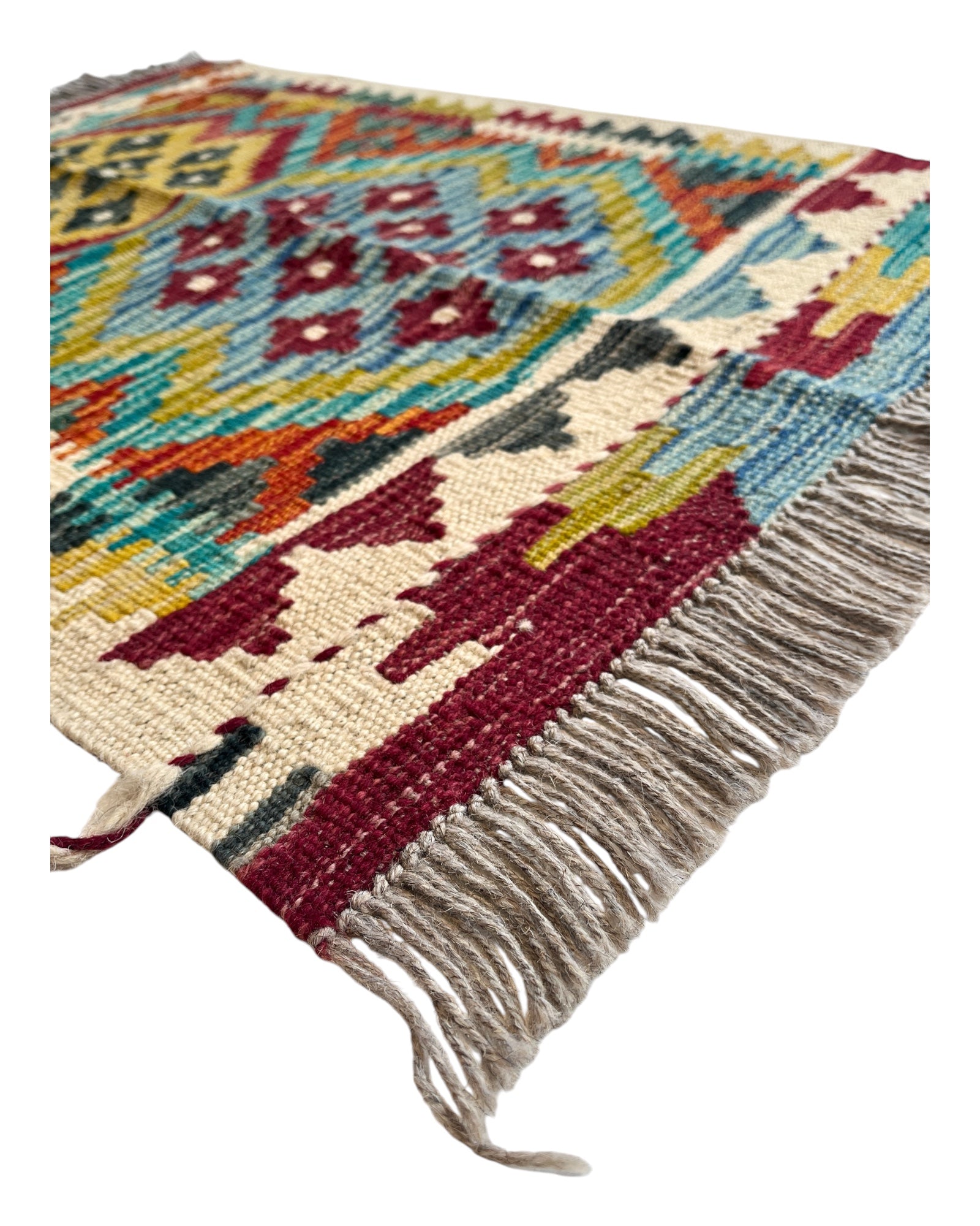 80cm x 56cm Cream & Burgundy Maymana Kilim Doormat