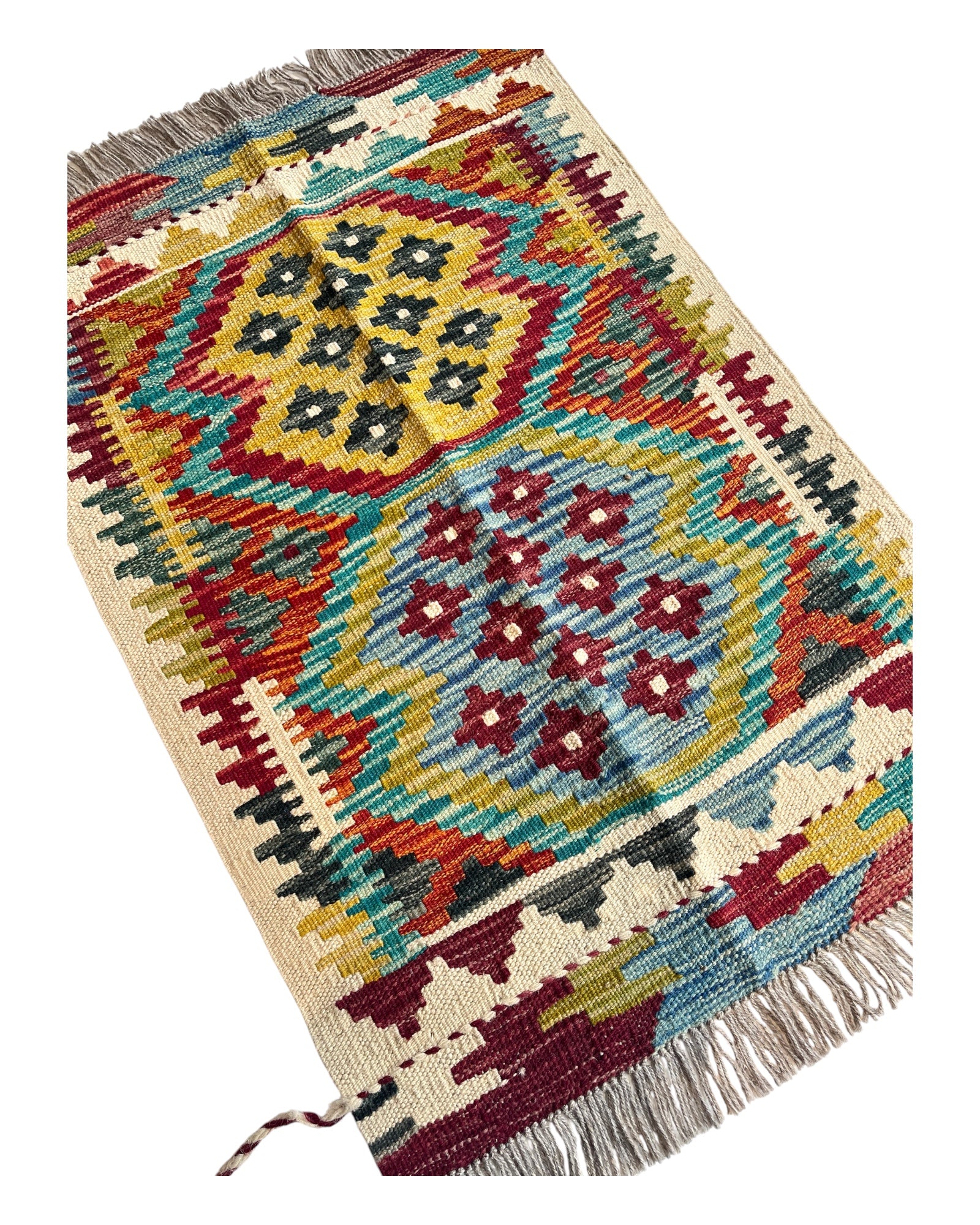 80cm x 56cm Cream & Burgundy Maymana Kilim Doormat