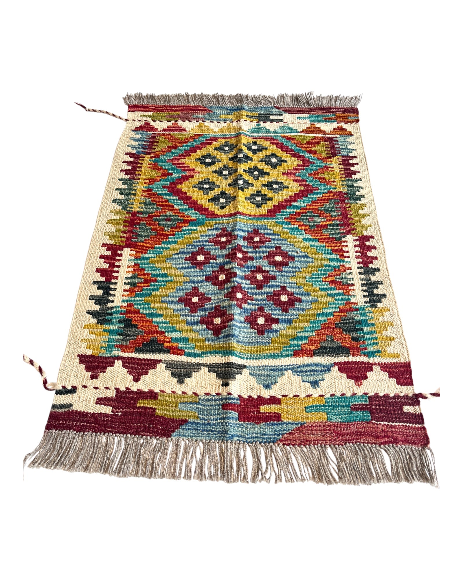 80cm x 56cm Cream & Burgundy Maymana Kilim Doormat