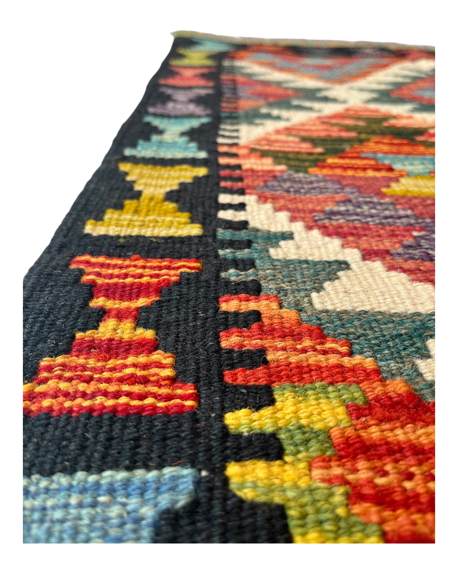 97cm x 65cm Black & Green Maymana Kilim Doormat