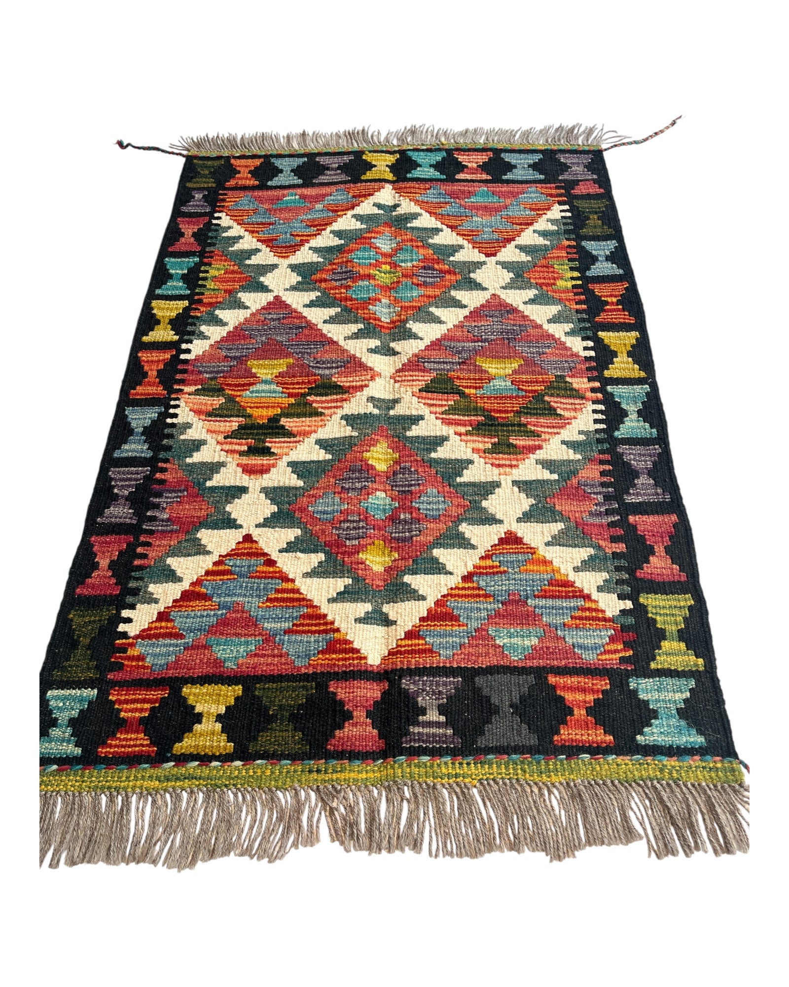 97cm x 65cm Black & Green Maymana Kilim Doormat