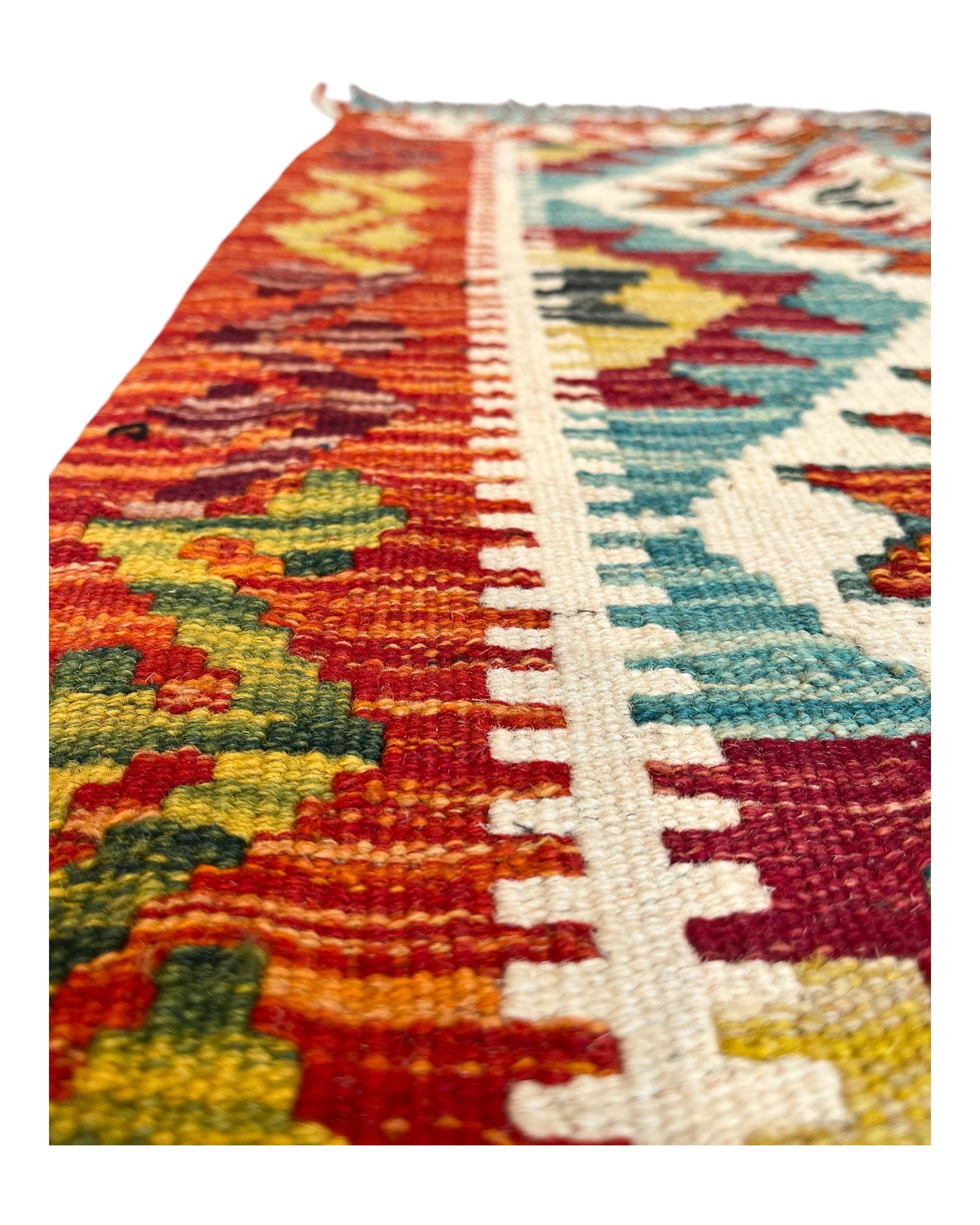 90cm x 60cm Orange & Teal Maymana Kilim Doormat