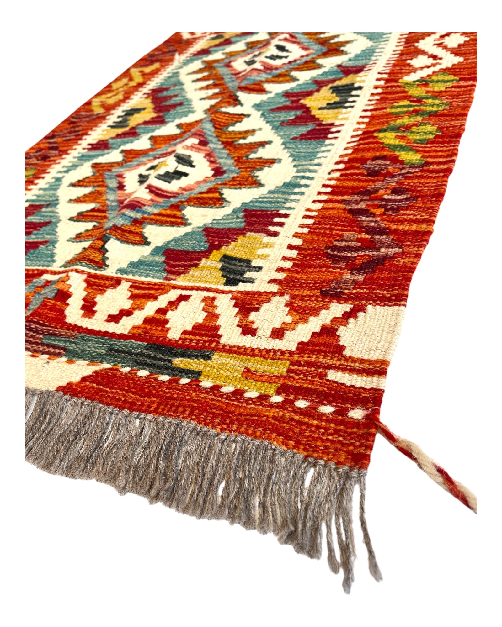 90cm x 60cm Orange & Teal Maymana Kilim Doormat