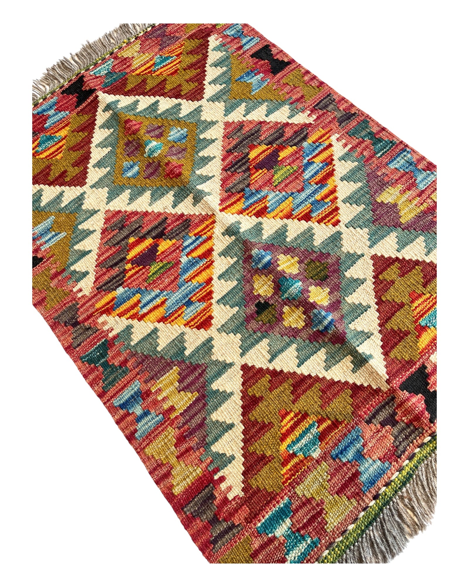 90cm x 60cm Pink & Turquoise Maymana Kilim Doormat