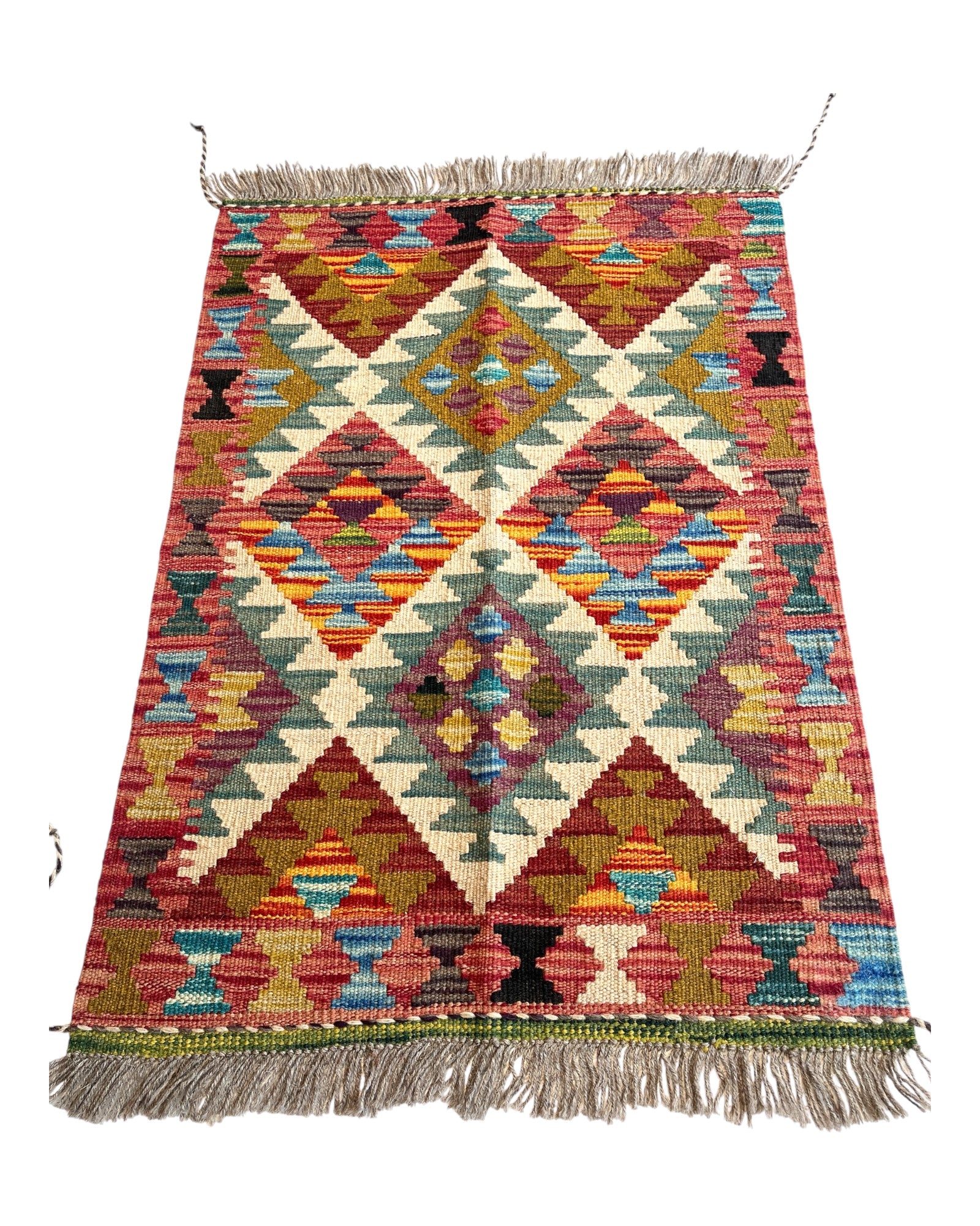 90cm x 60cm Pink & Turquoise Maymana Kilim Doormat