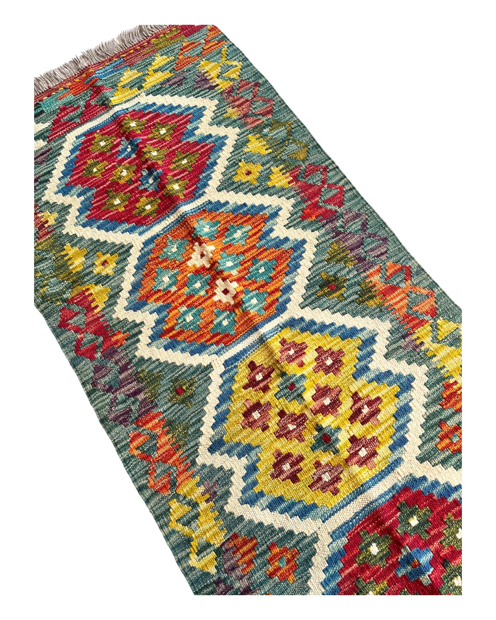 145cm x 60cm Tea & Pink Maymana Kilim Runner