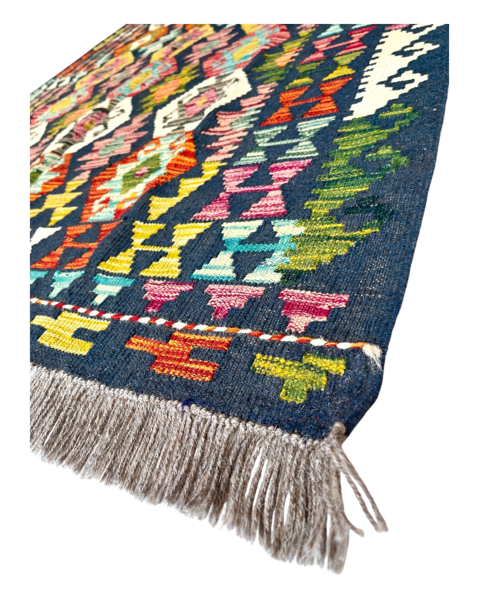 190cm x 128cm Navy & Green Maymana Kilim