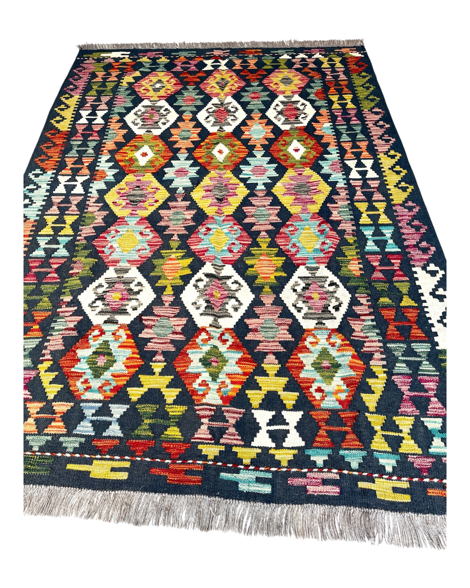 190cm x 128cm Navy & Green Maymana Kilim