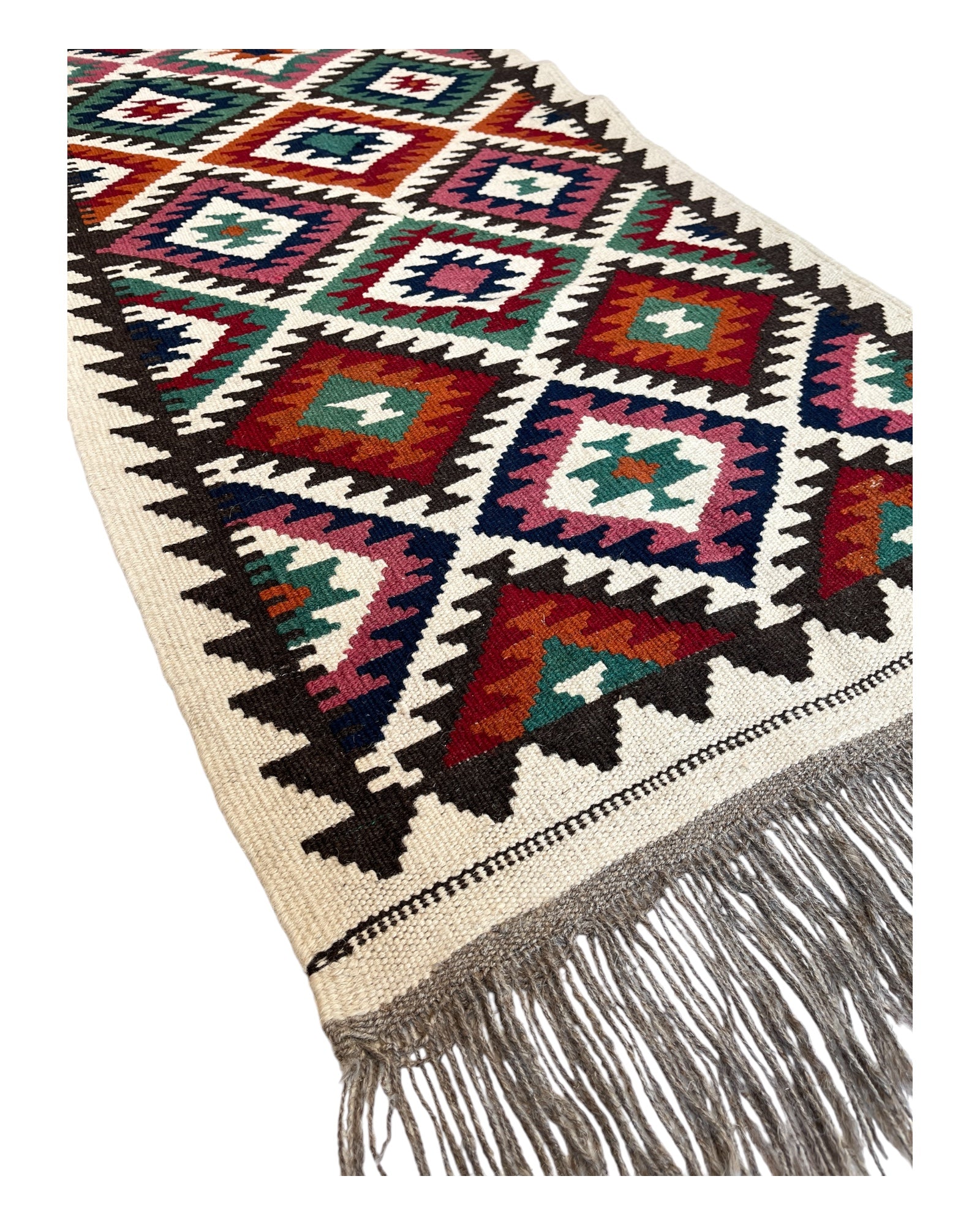 870cm x 65cm Cream, Pink & Navy Maymana Kilim Runner