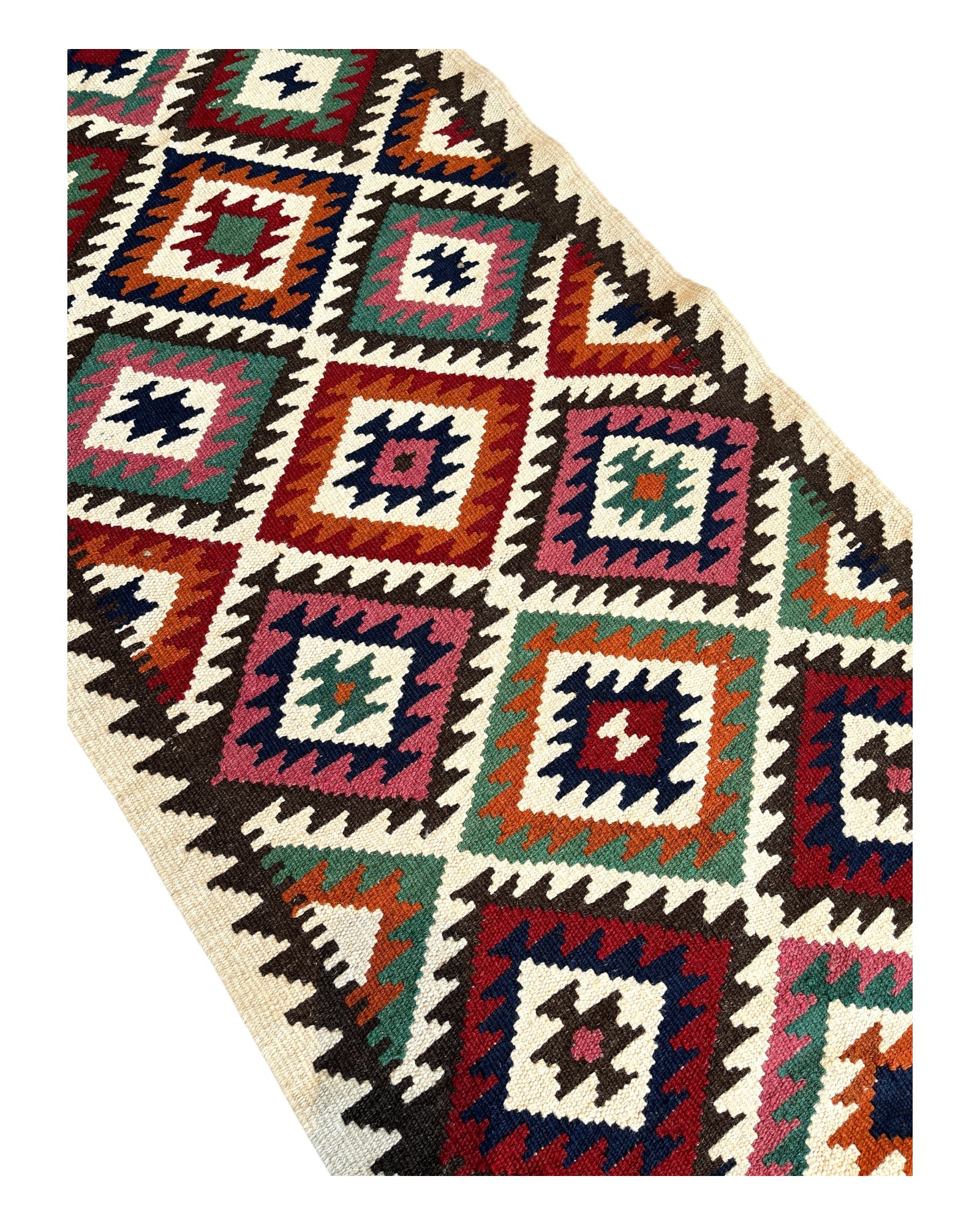 870cm x 65cm Cream, Pink & Navy Maymana Kilim Runner