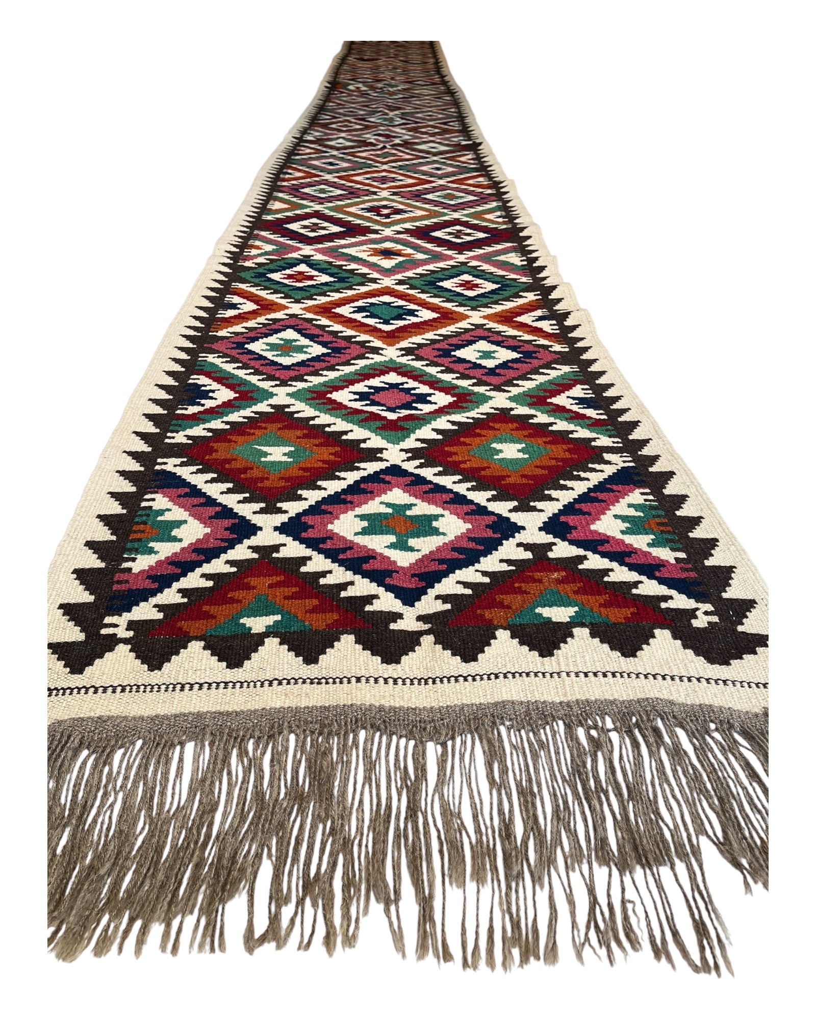 870cm x 65cm Cream, Pink & Navy Maymana Kilim Runner